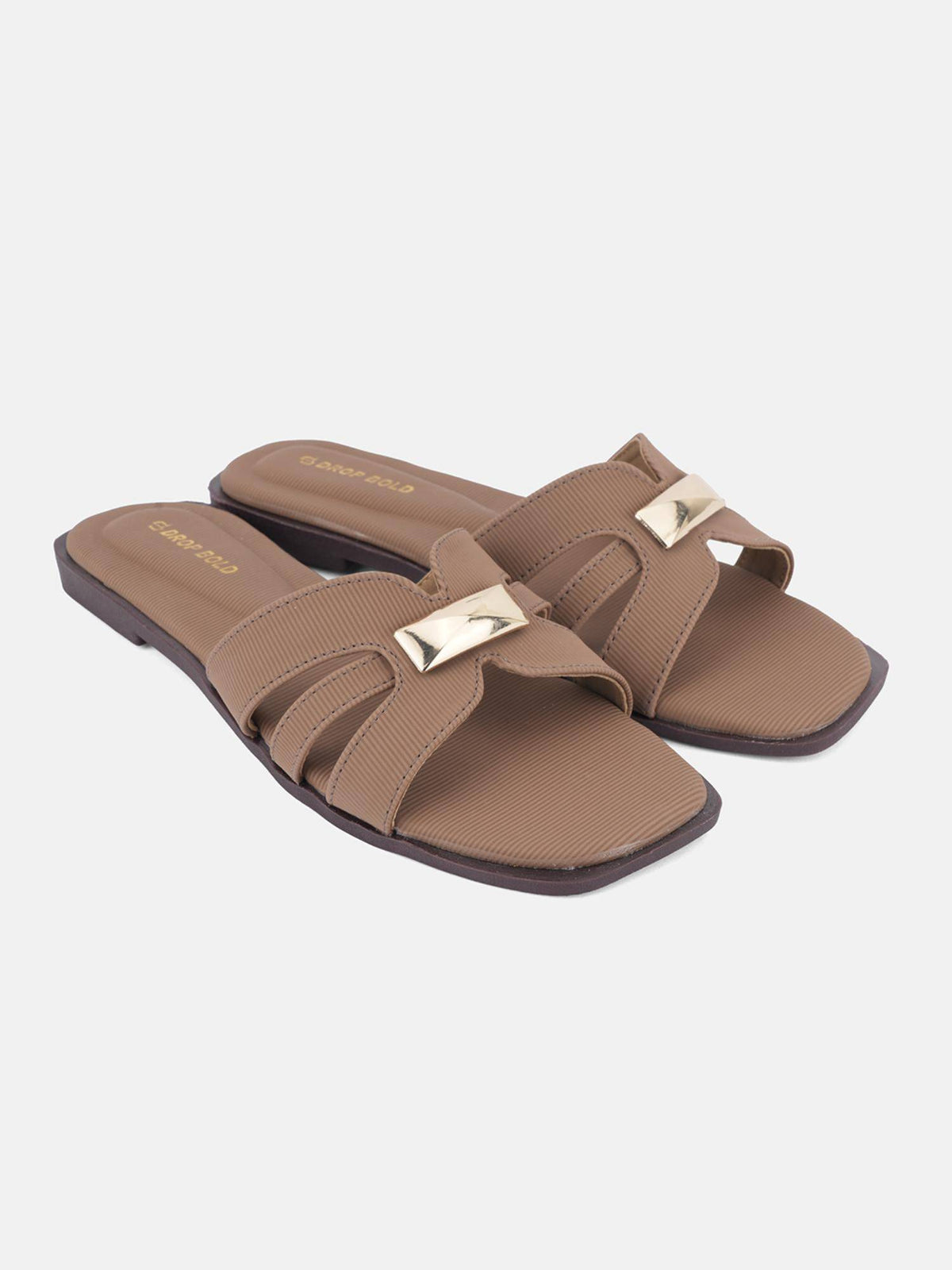 Brown Open Toe Comfort Flats for Women | F61 - view 3