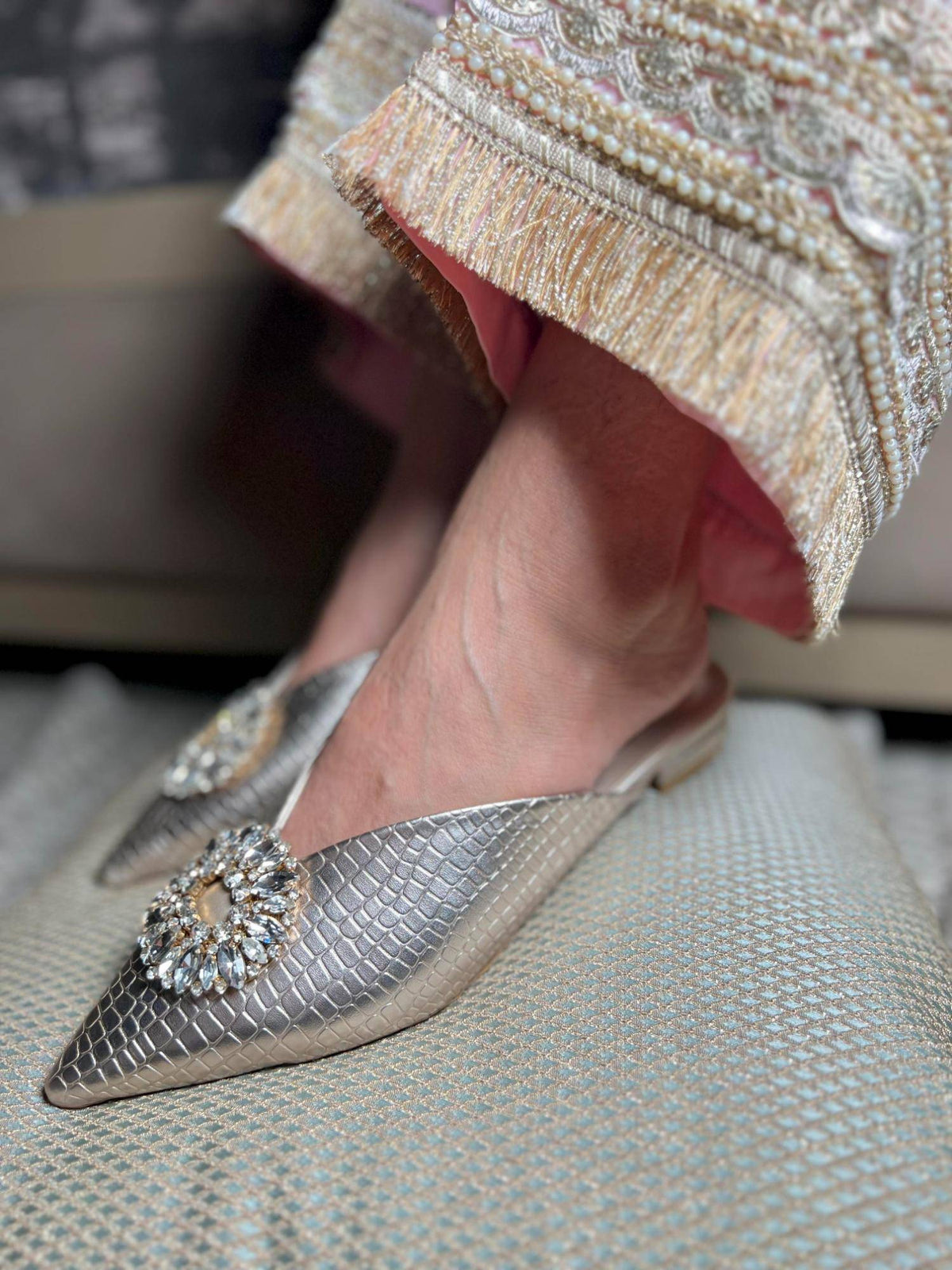 Crystal Luxe Silver Mules | H78 - view 3