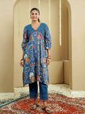 Women Blue Cotton Floral Kurta | FY93 - view 1