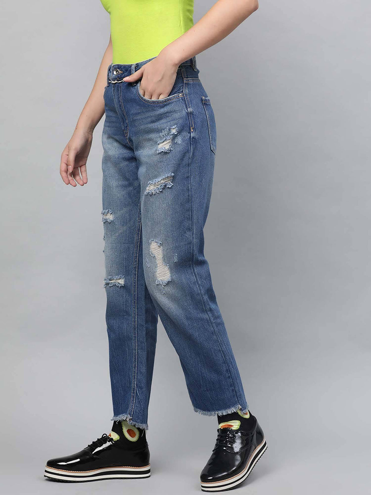 Women Blue Cotton Jeans | ST23 - view 2