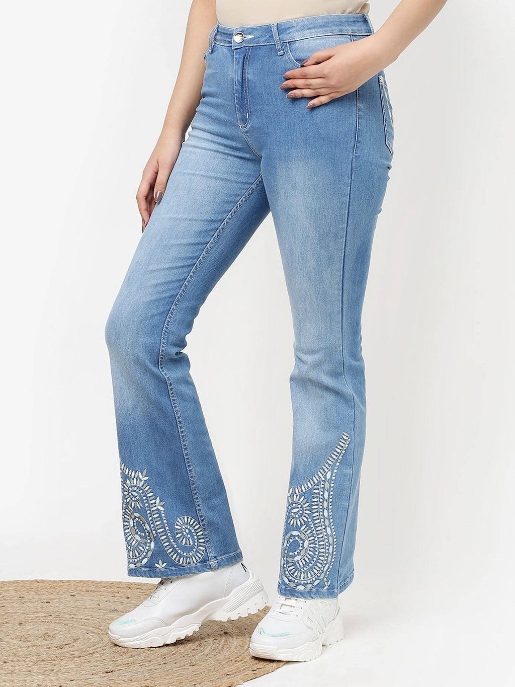 Blue Embroidered Flared Jeans for Women | BT10 - view 1