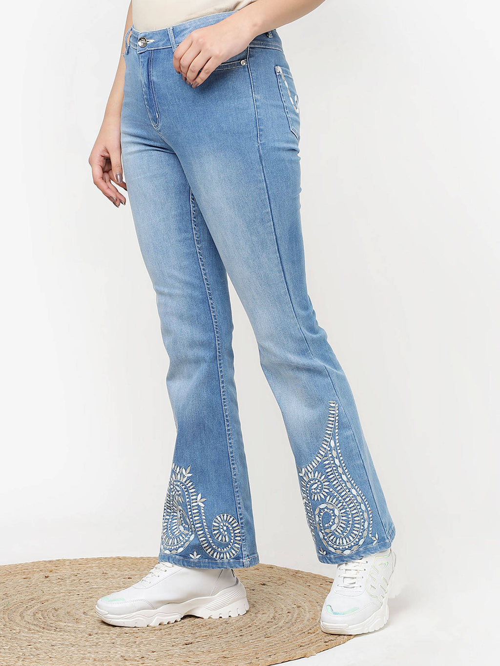 Blue Embroidered Flared Jeans for Women | BT10 - view 2