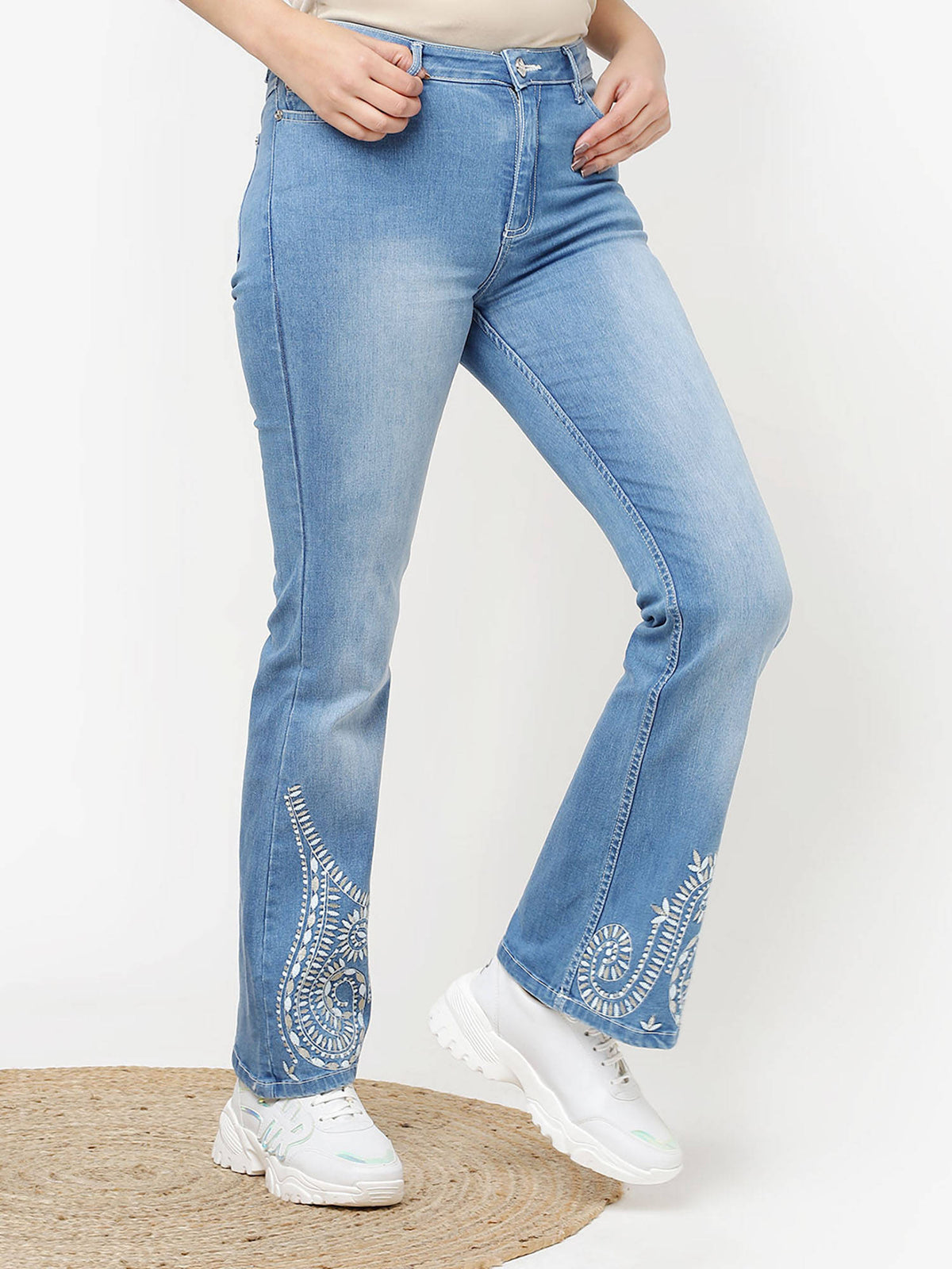 Blue Embroidered Flared Jeans for Women | BT10 - view 3