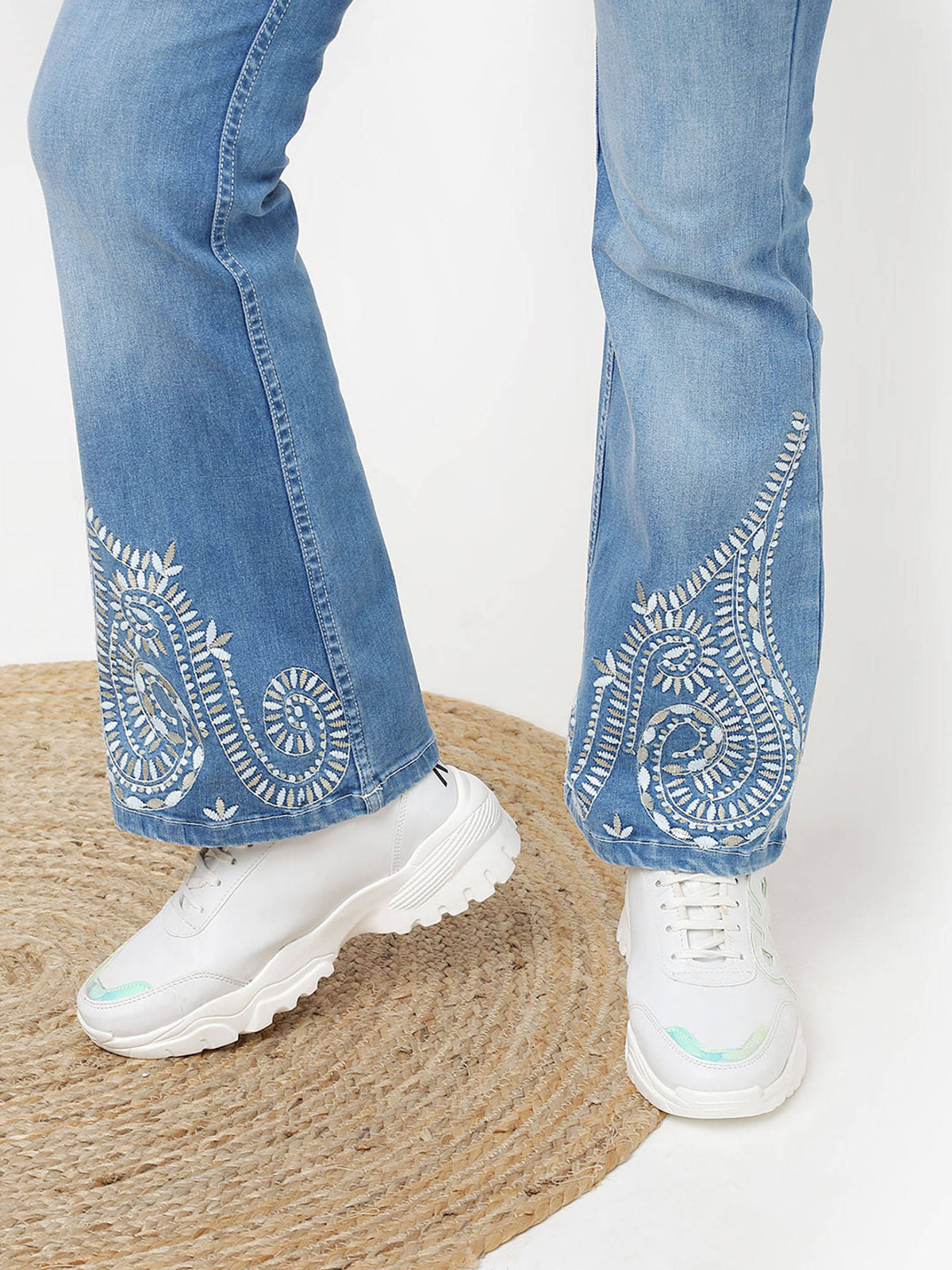 Blue Embroidered Flared Jeans for Women | BT10 - view 4