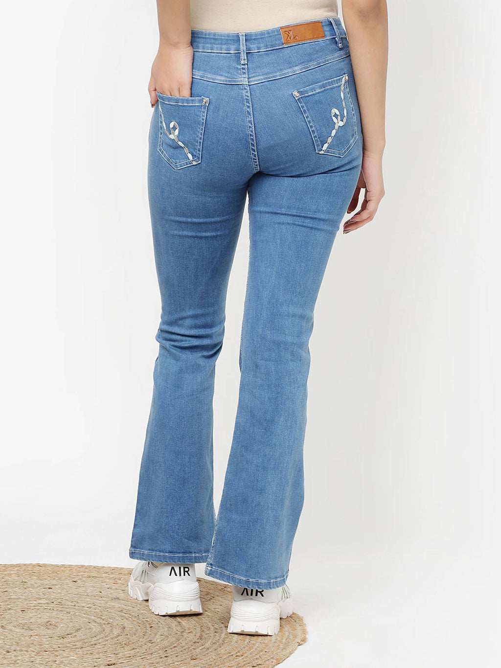 Blue Embroidered Flared Jeans for Women | BT10 - view 5