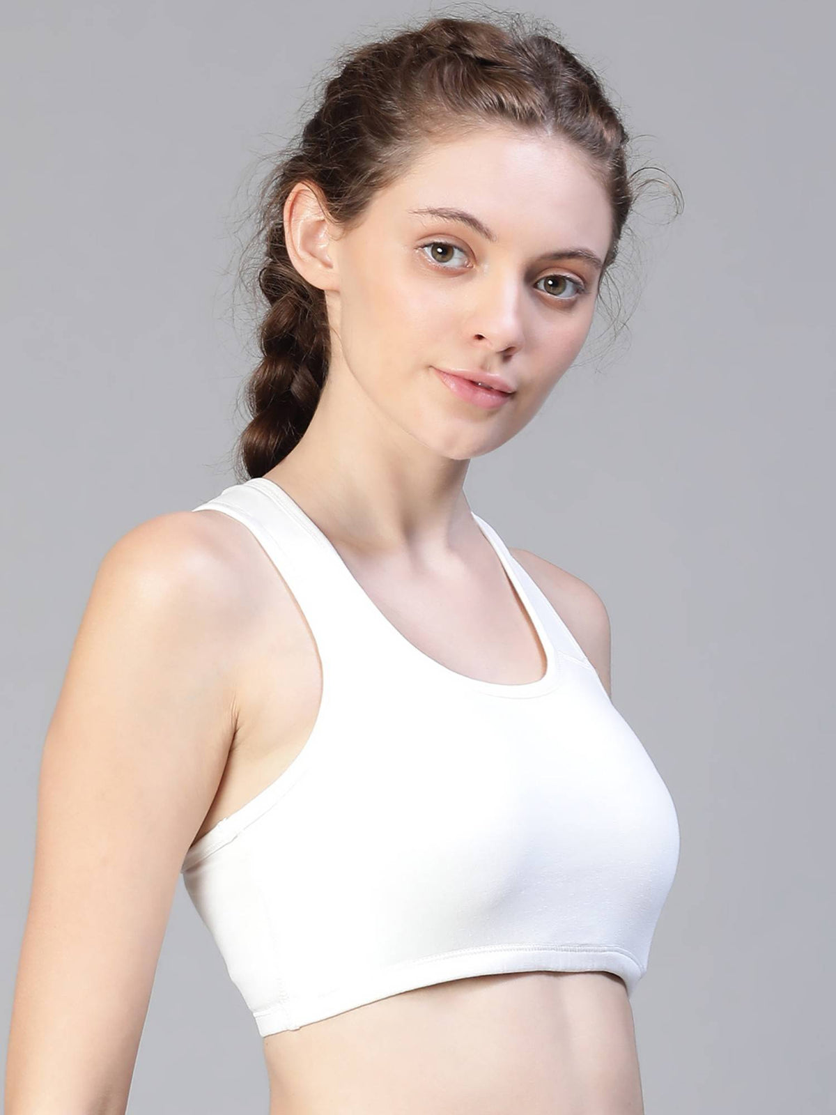 Off -White Solid Full Coverage Sports Bra Non Padded Non Wired Sports Bra | sb09 - view 3