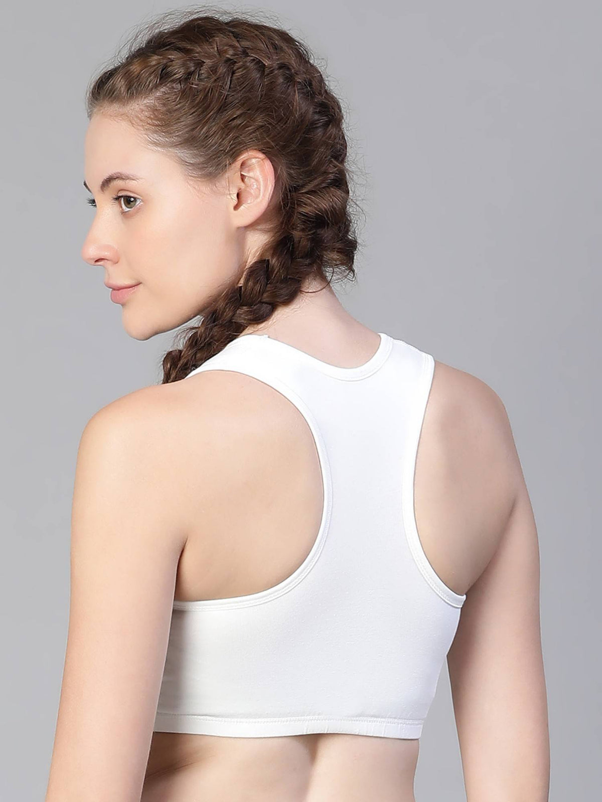 Off -White Solid Full Coverage Sports Bra Non Padded Non Wired Sports Bra | sb09 - view 4
