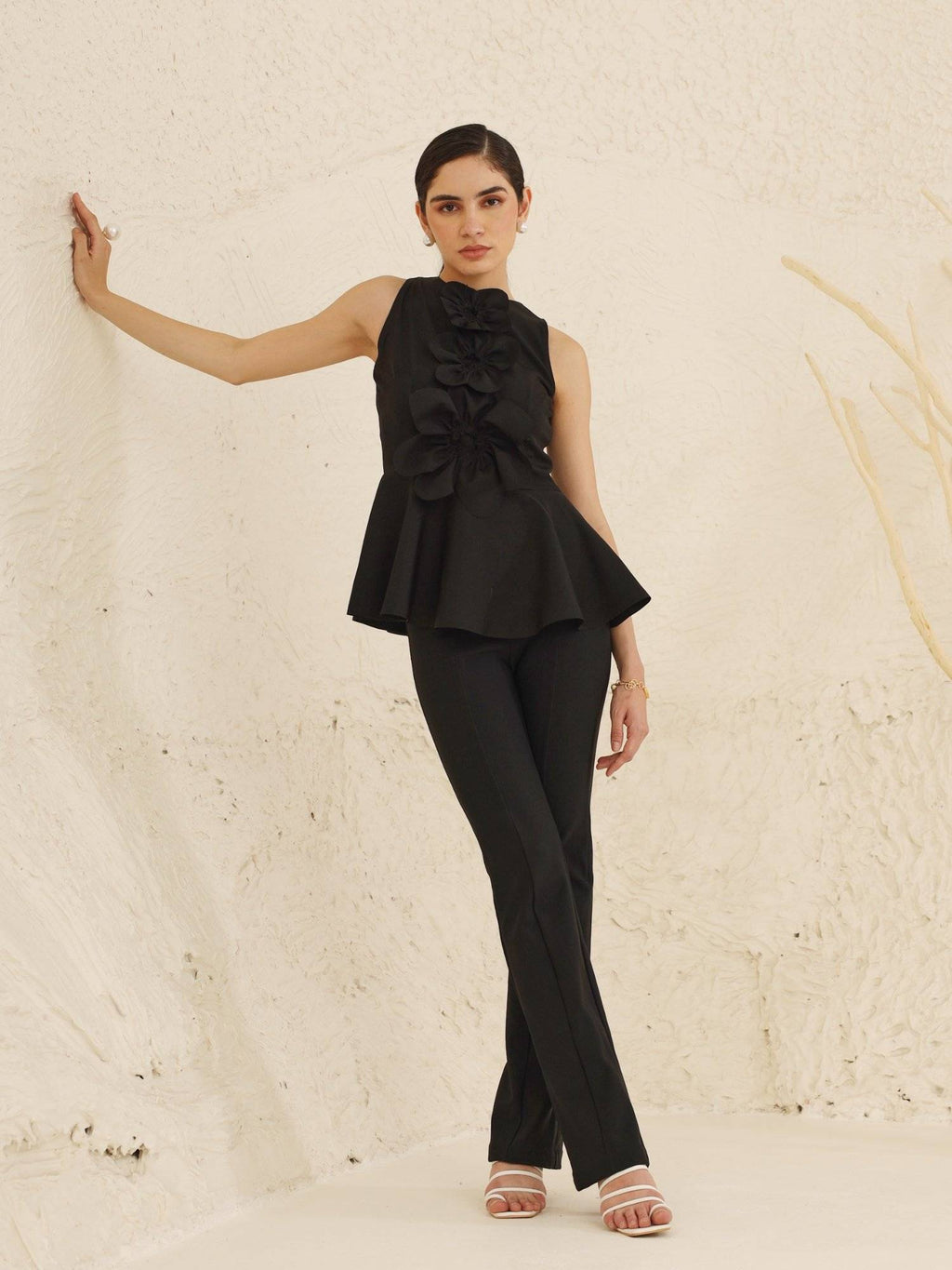 Florence Peplum Top - Black | pt51 - view 2
