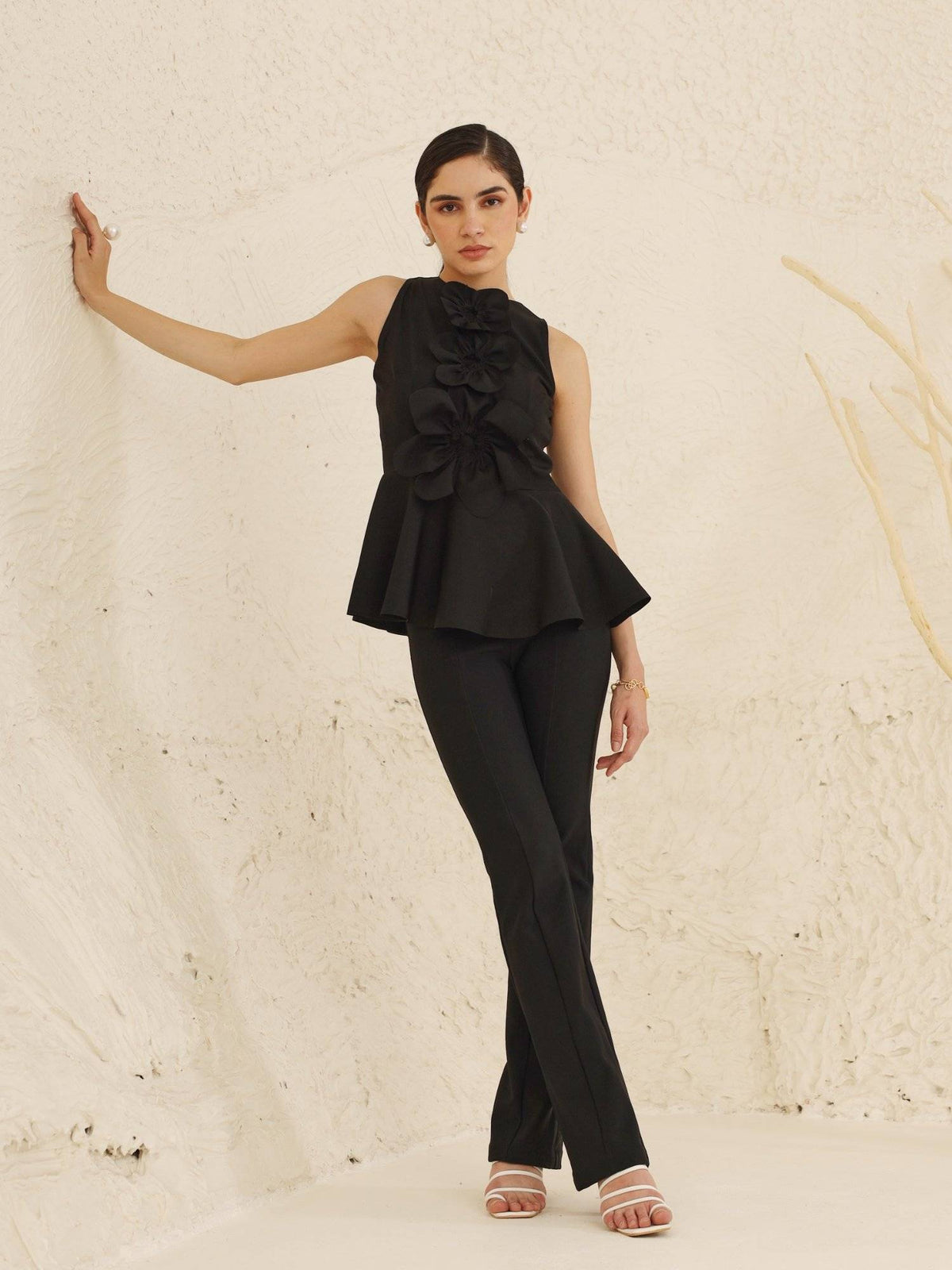 Florence Peplum Top - Black | pt51 - view 2