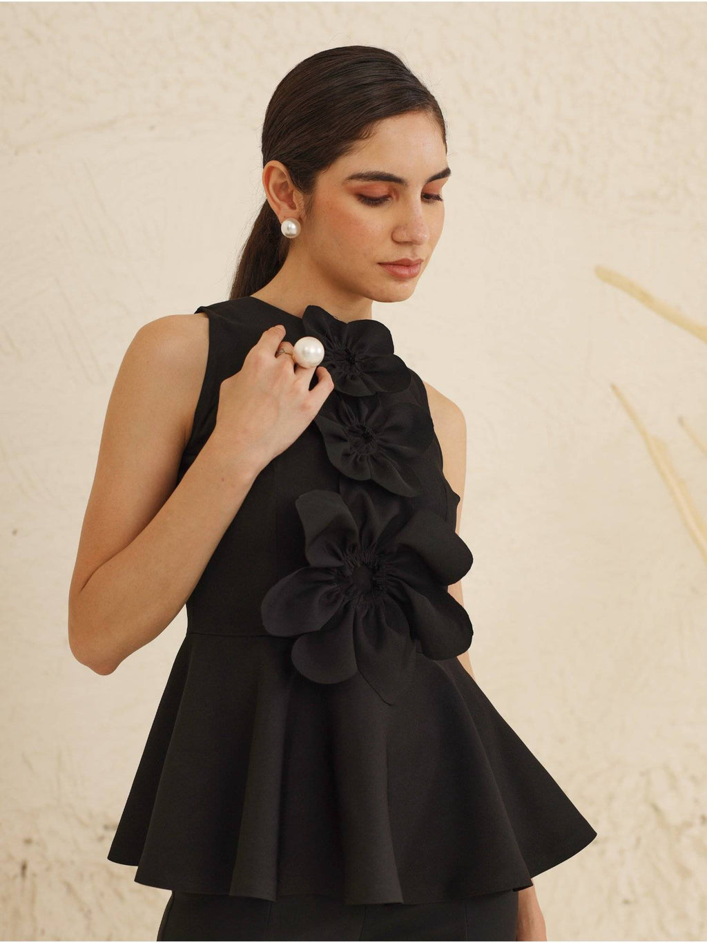Florence Peplum Top - Black | pt51 - view 5