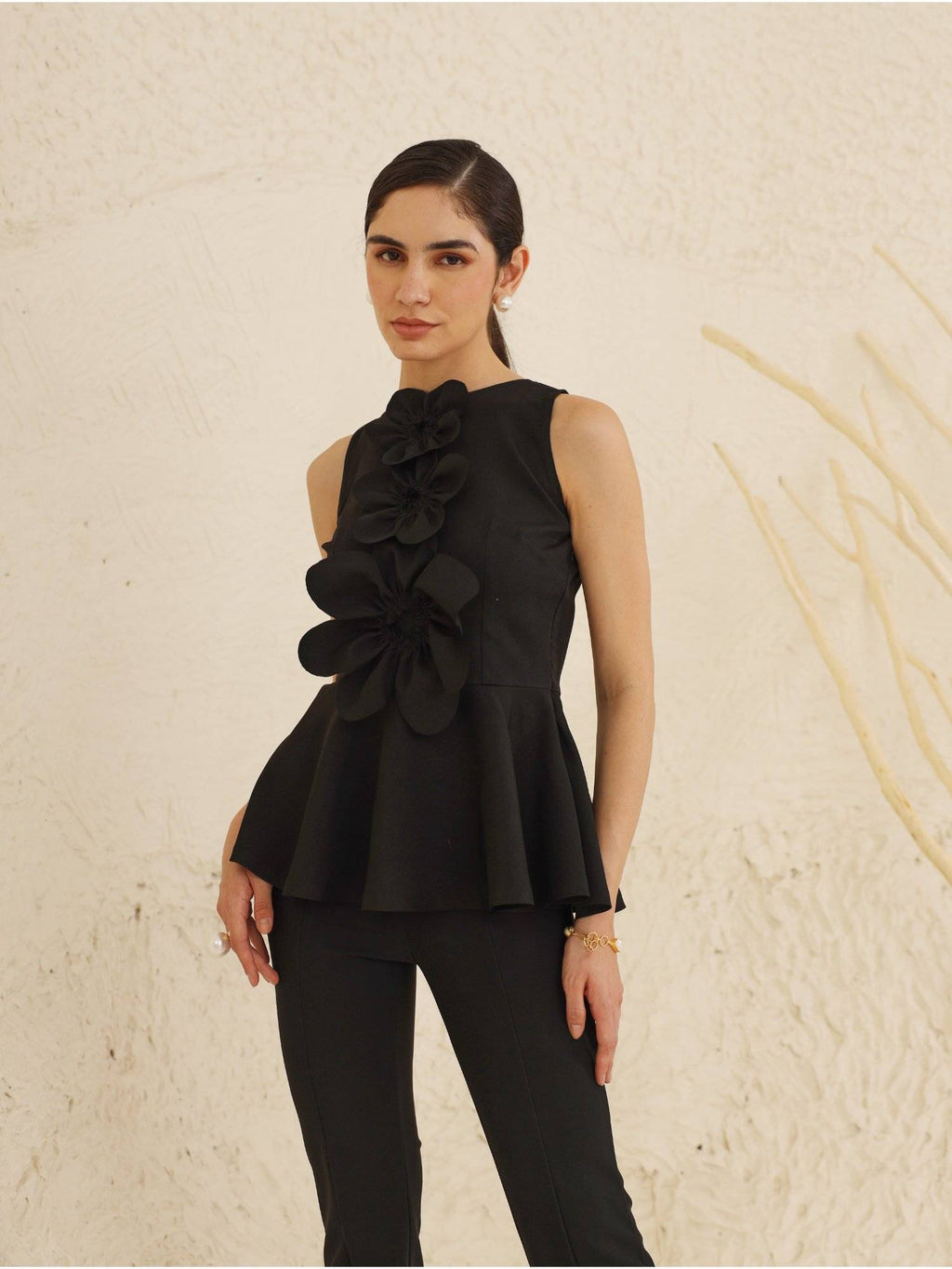 Florence Peplum Top - Black | pt51 - view 6