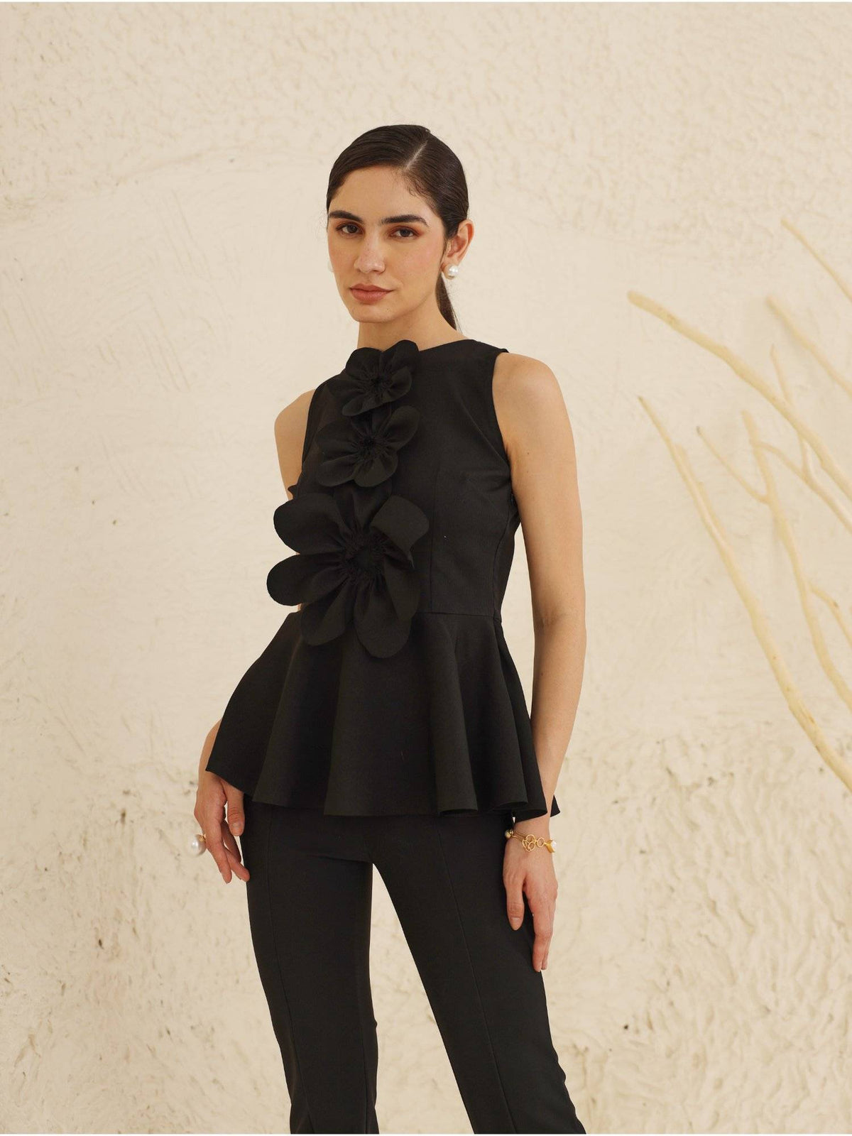 Florence Peplum Top - Black | pt51 - view 6