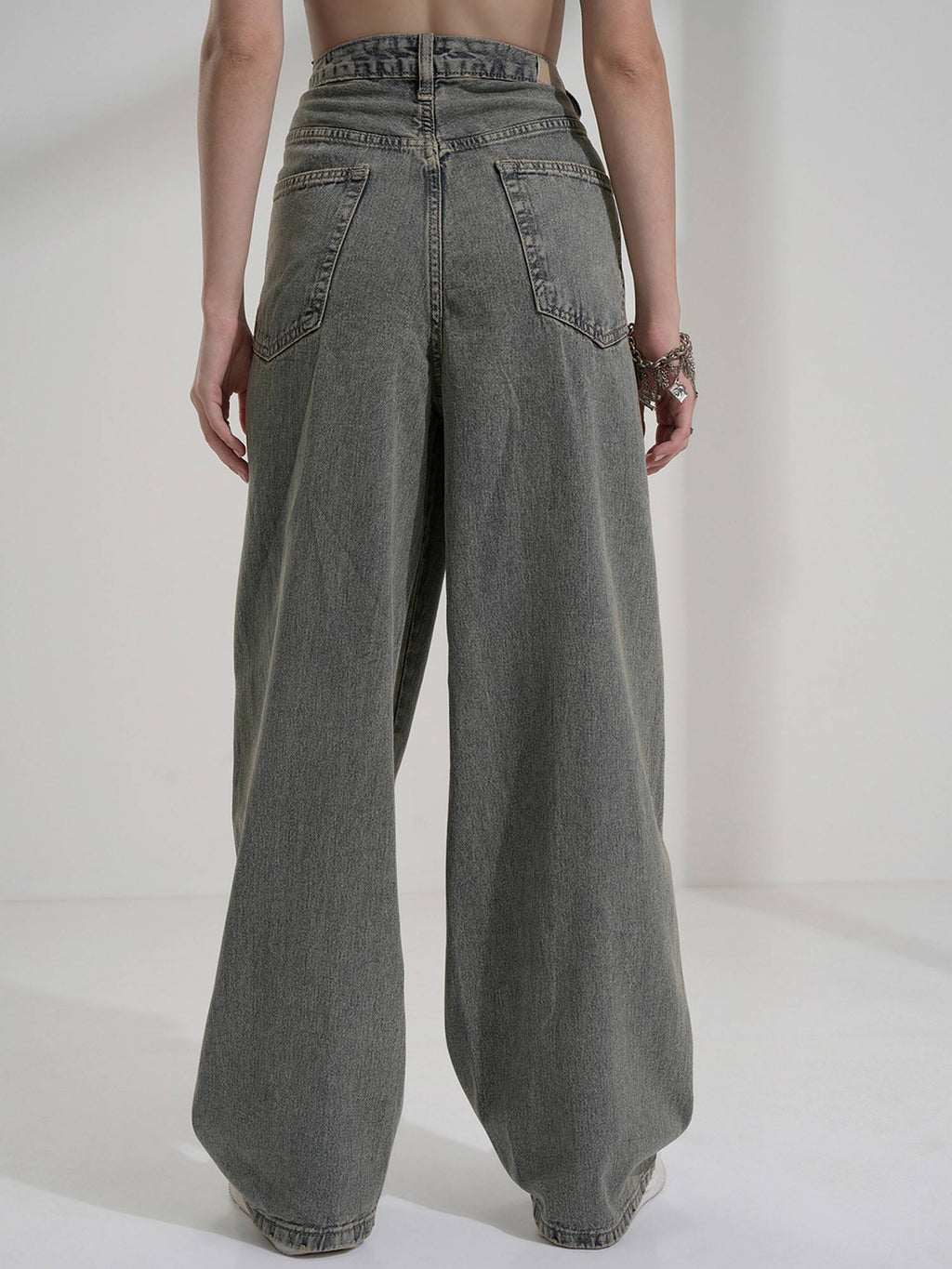 Women Navy Blue Cotton Solid Wide Jeans | BG78 - view 3