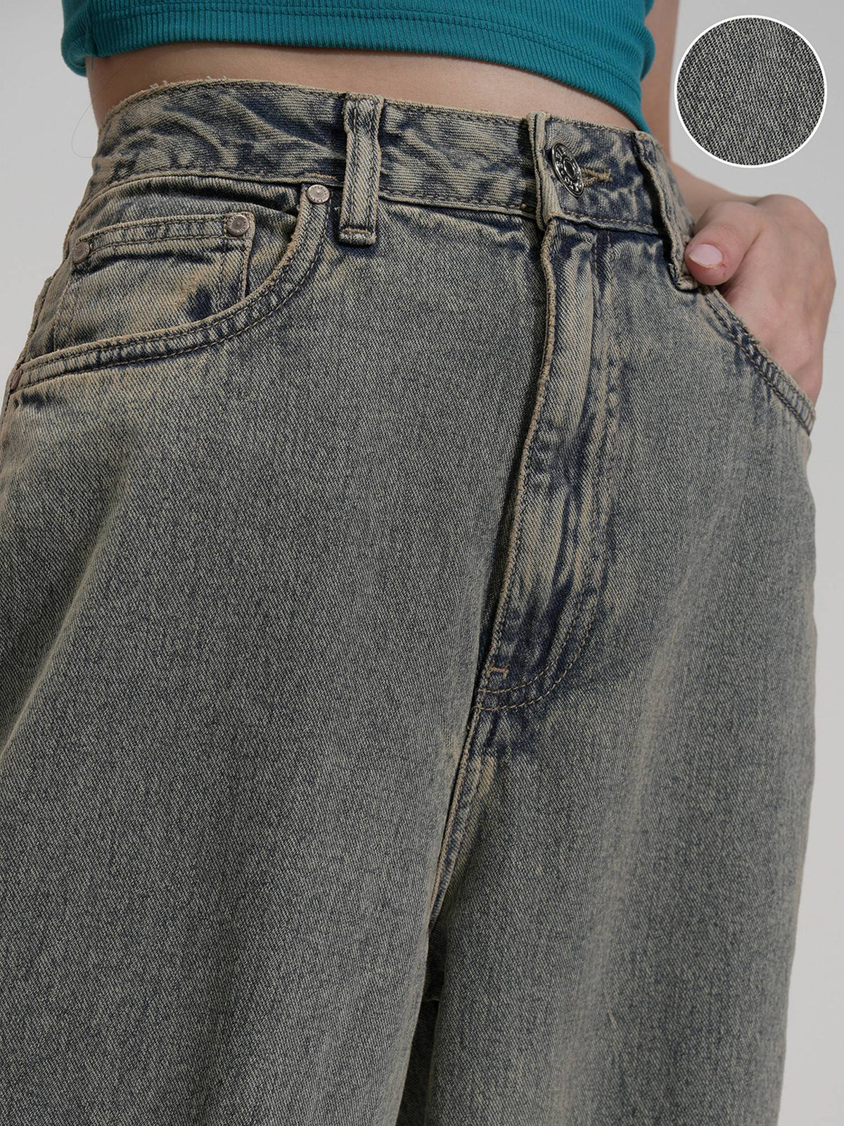 Women Navy Blue Cotton Solid Wide Jeans | WL90 - view 5