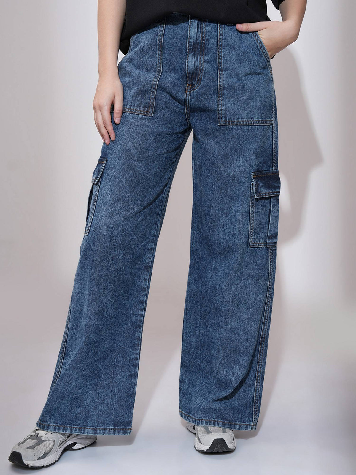 Women Blue Cotton Solid Flared Jeans | BG78 - view 1