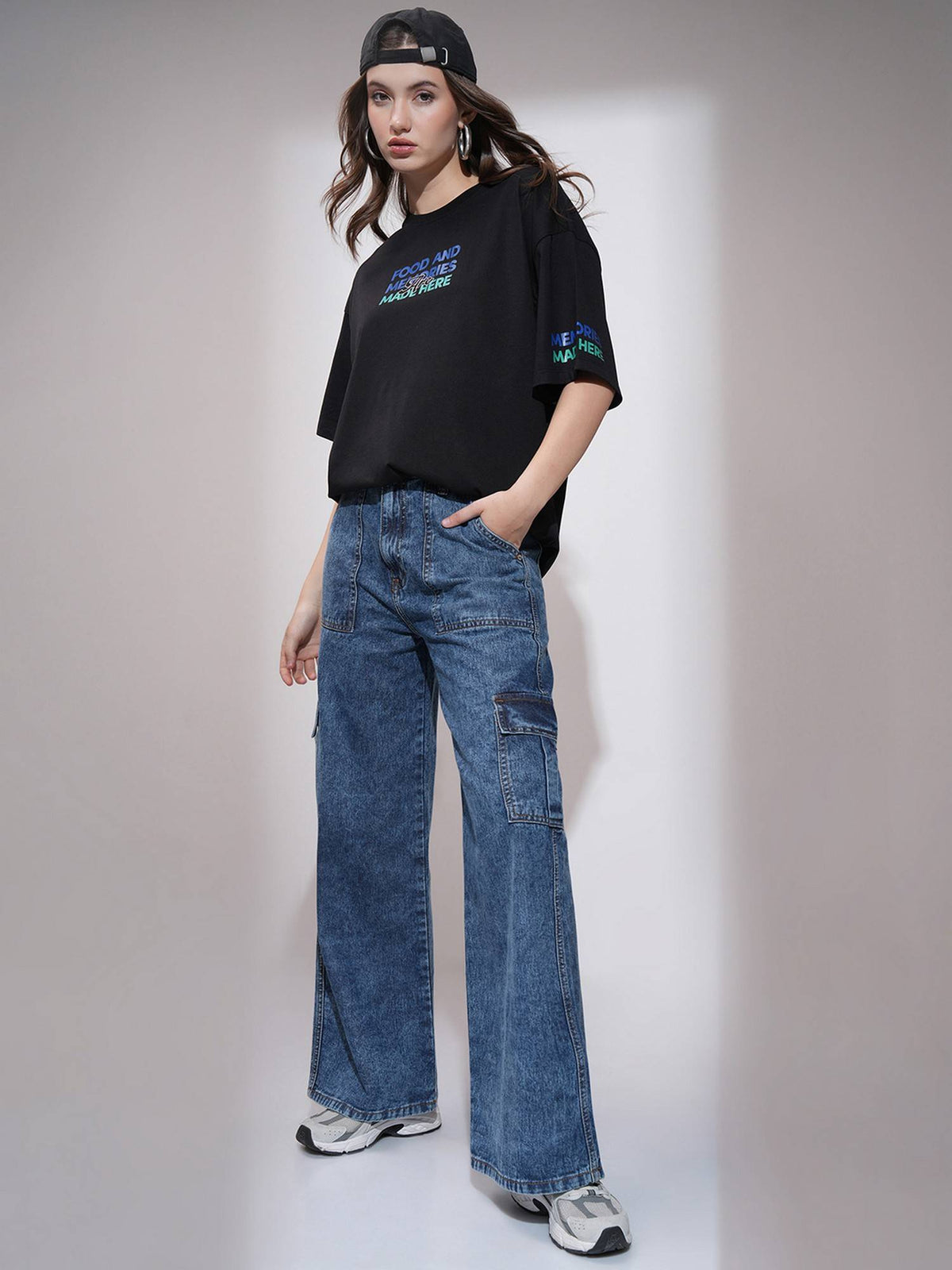 Women Blue Cotton Solid Flared Jeans | BG78 - view 2