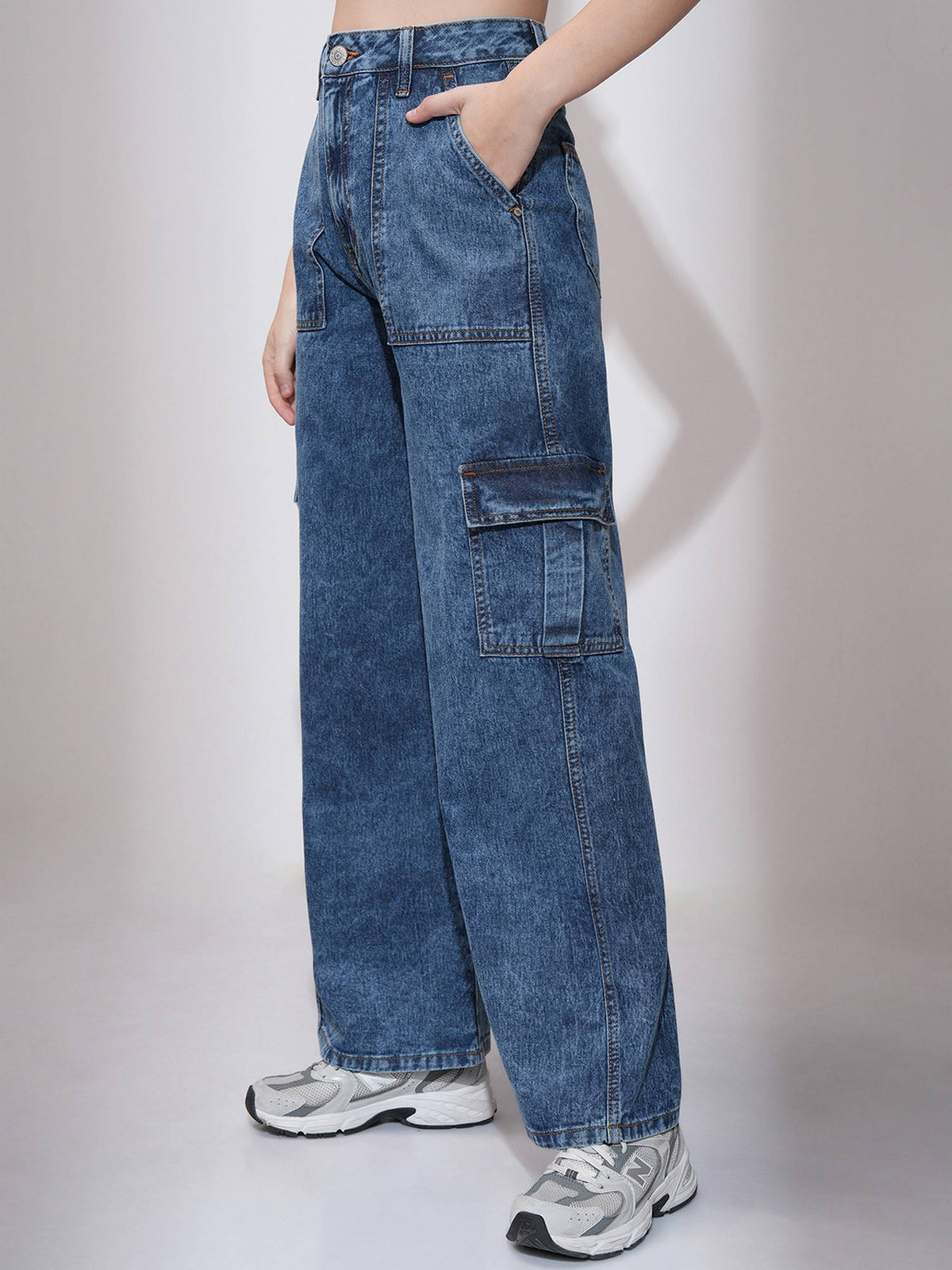 Women Blue Cotton Solid Flared Jeans | BG78 - view 4