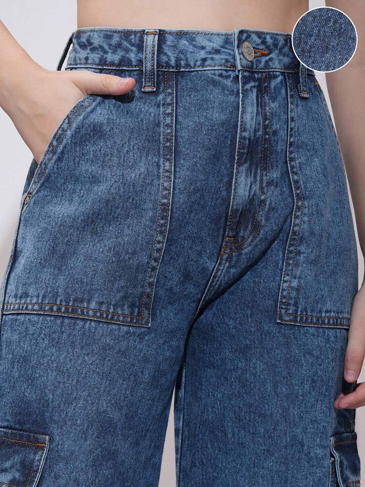 Women Blue Cotton Solid Flared Jeans | BG78 - view 5