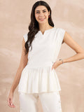 White Herringbone Peplum Top | pt51 - view 1