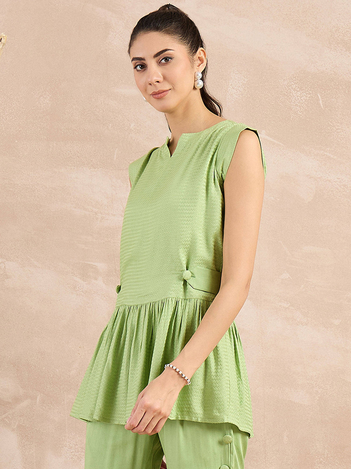 White Herringbone Peplum Top | pt51 - view 19