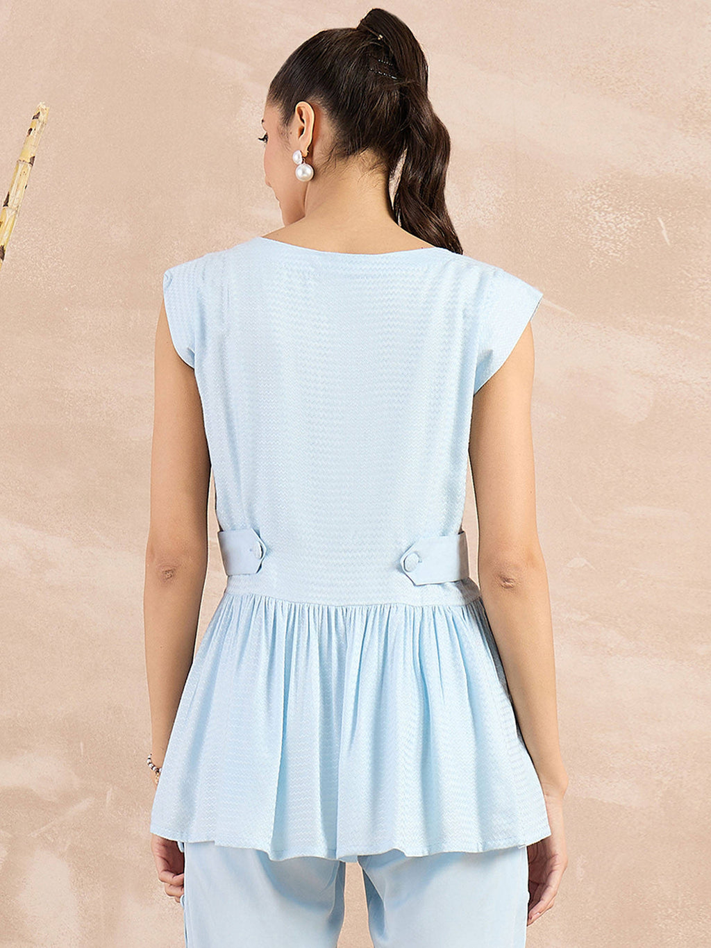 Sky Blue Herringbone Peplum Top | pt51 - view 2