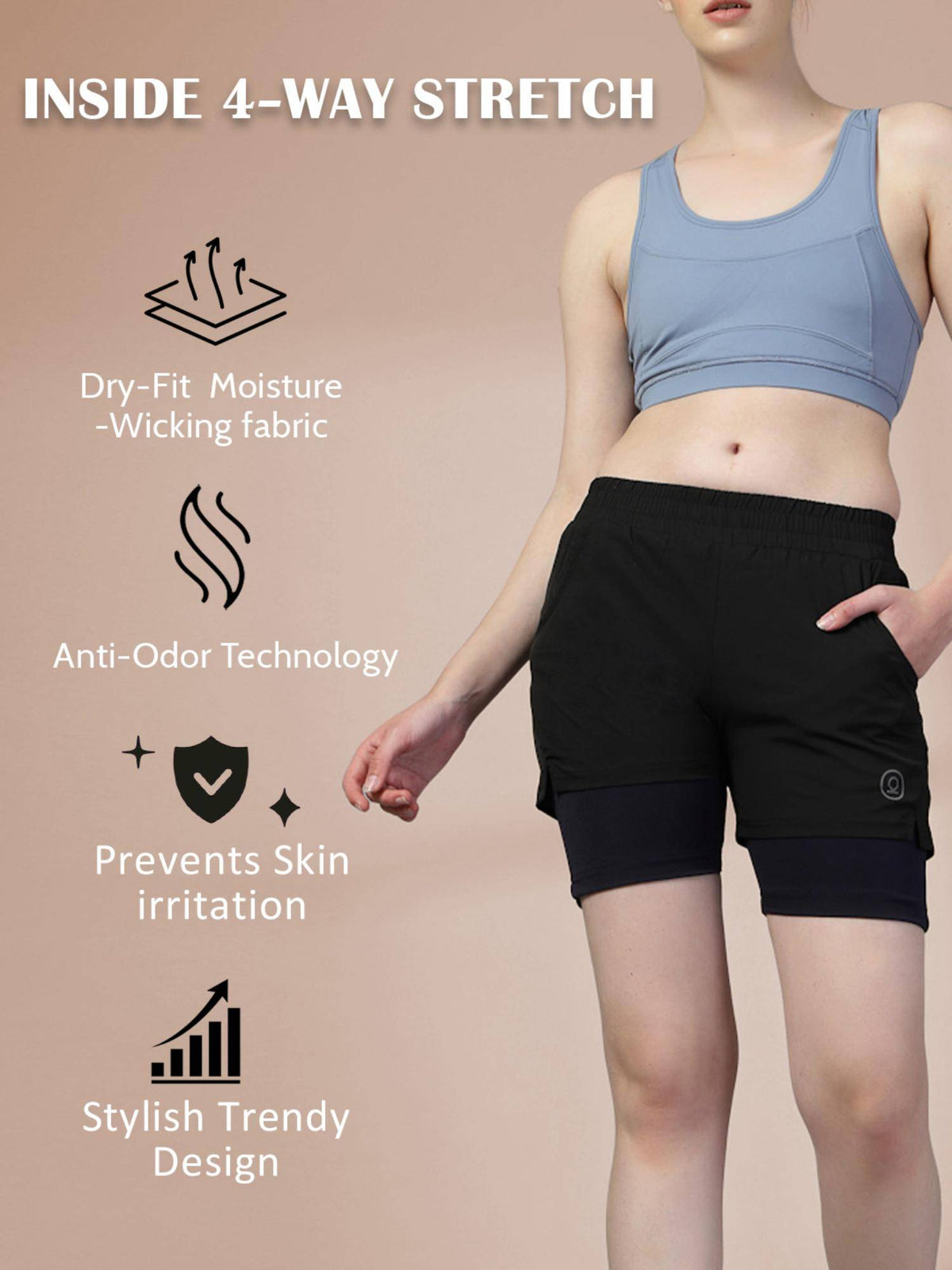 Double Layered Shorts For Women - Black - view 2