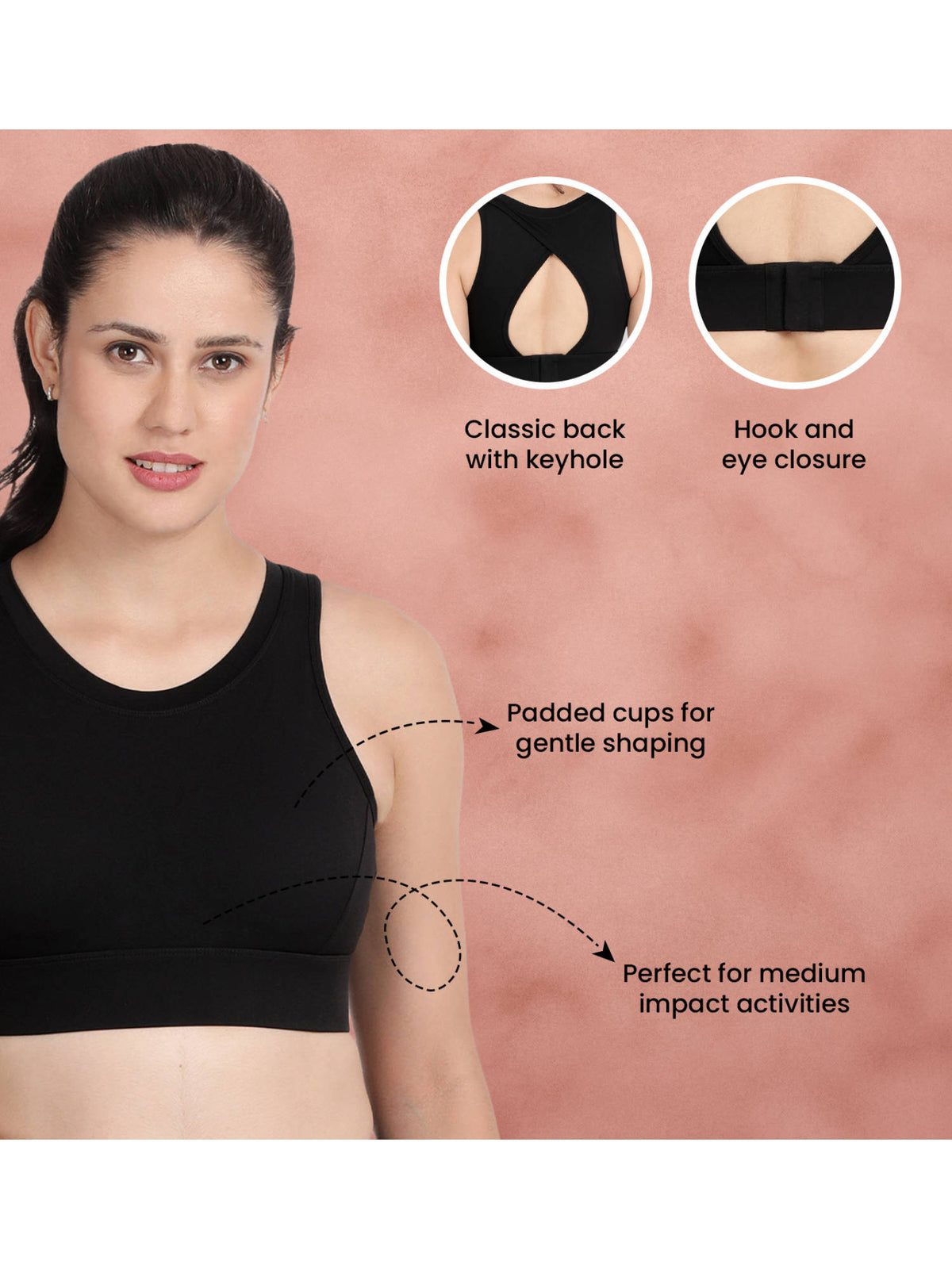 Black Beauty Medium Impact Criss Cross Padded Sports Bra | sb09 - view 5