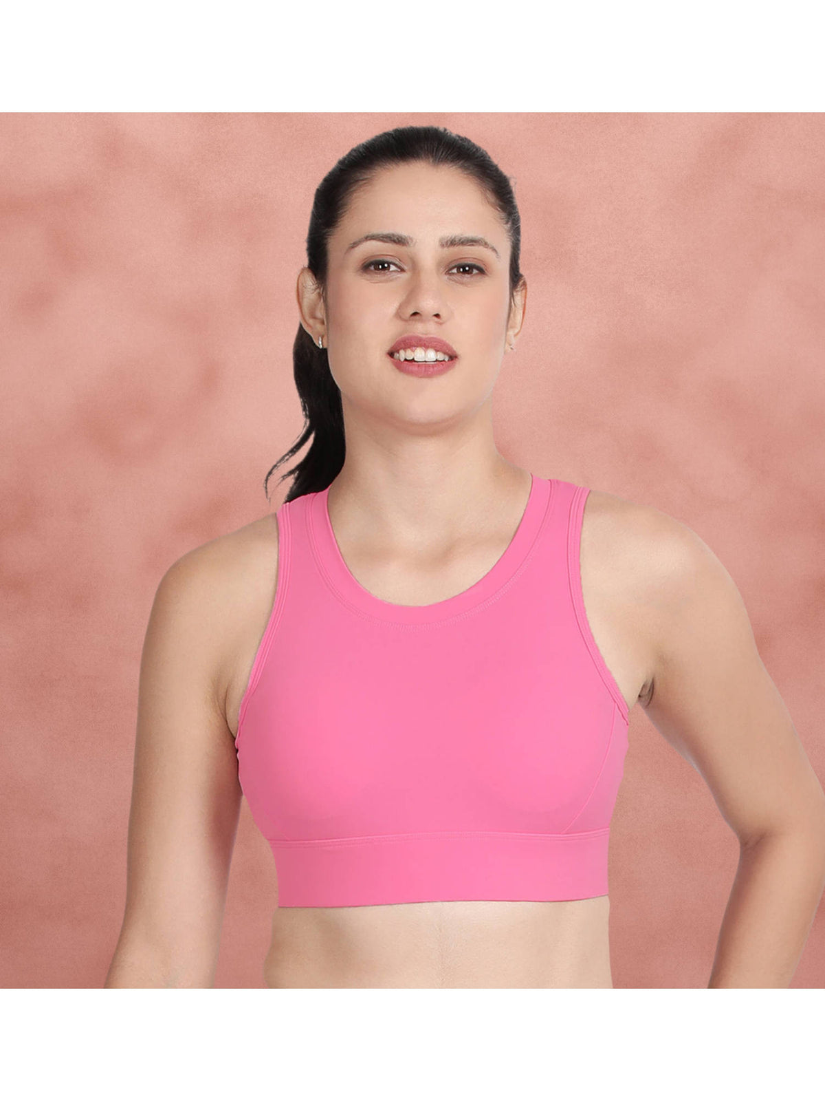 Bright Pink Medium Impact Criss Cross Padded Sports Bra | sb09 - view 1