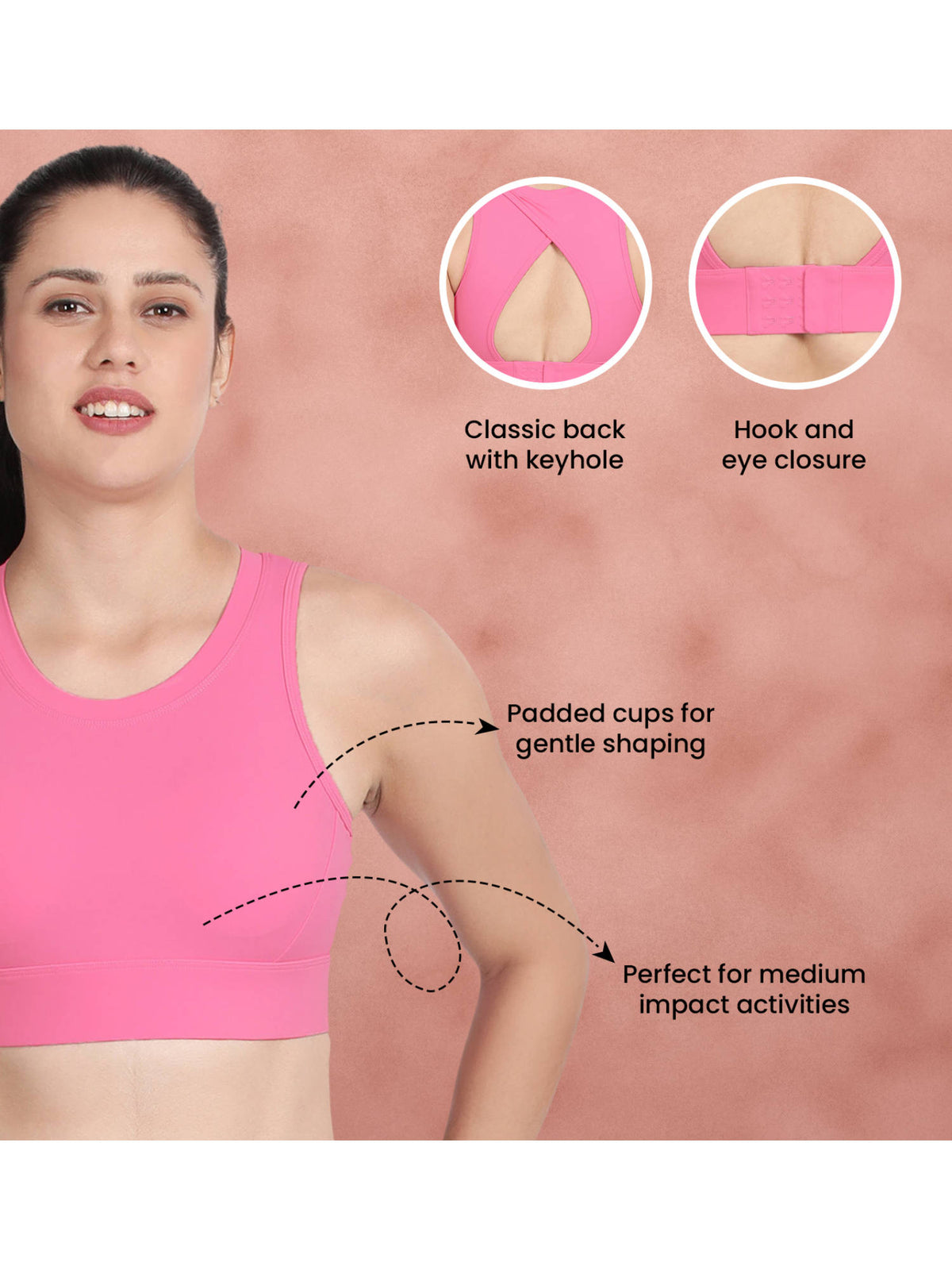 Bright Pink Medium Impact Criss Cross Padded Sports Bra | sb09 - view 5