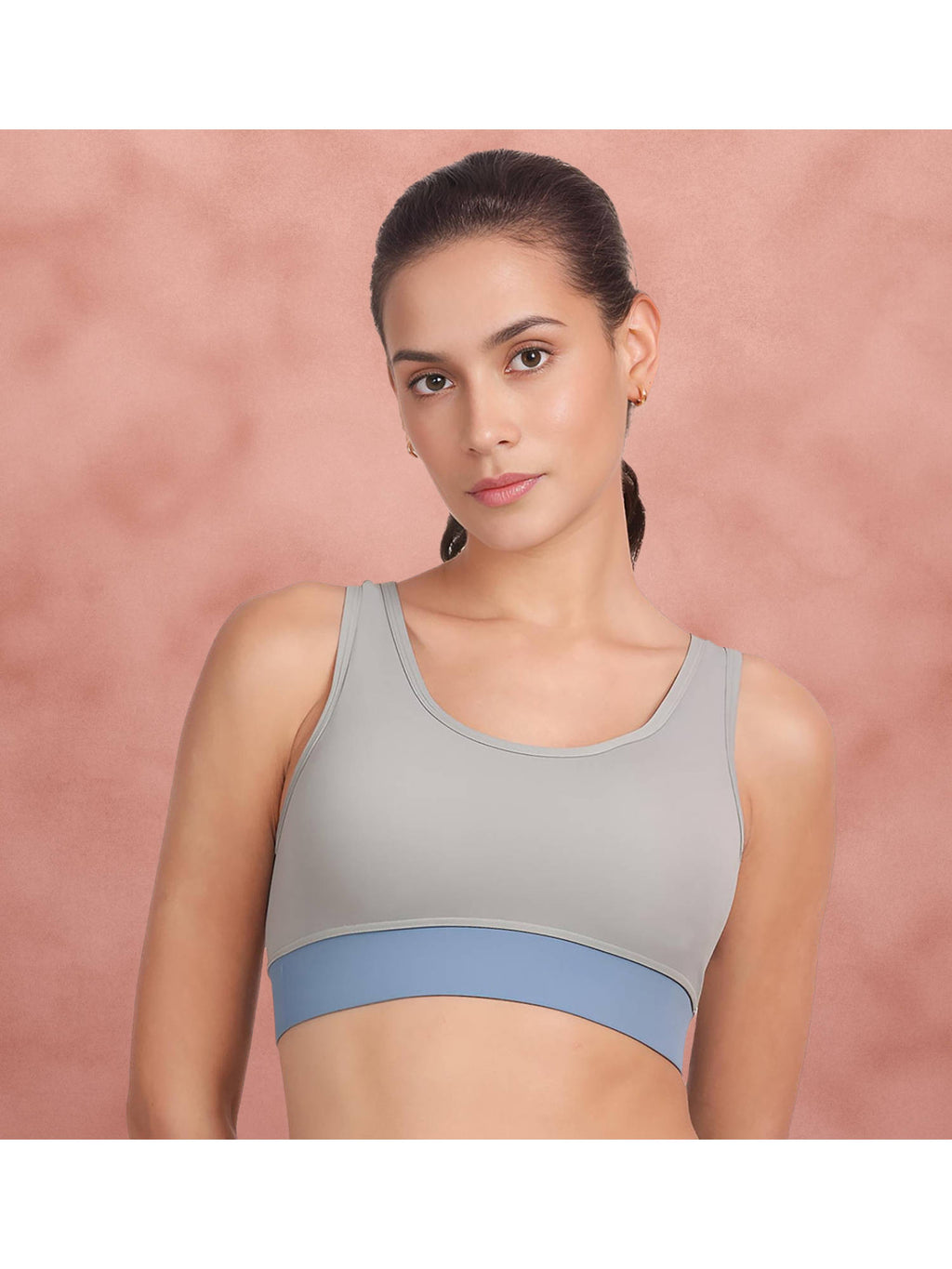 Grey And Blue Low Impact Removable Padding Sports Bra | sb09 - view 1