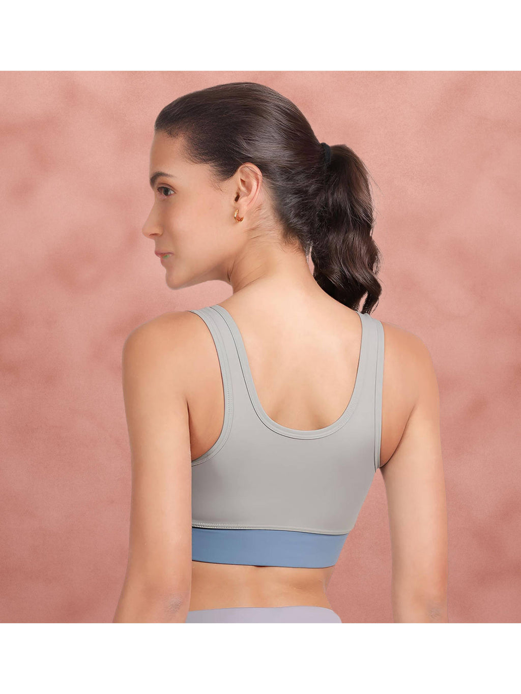 Grey And Blue Low Impact Removable Padding Sports Bra | sb09 - view 2