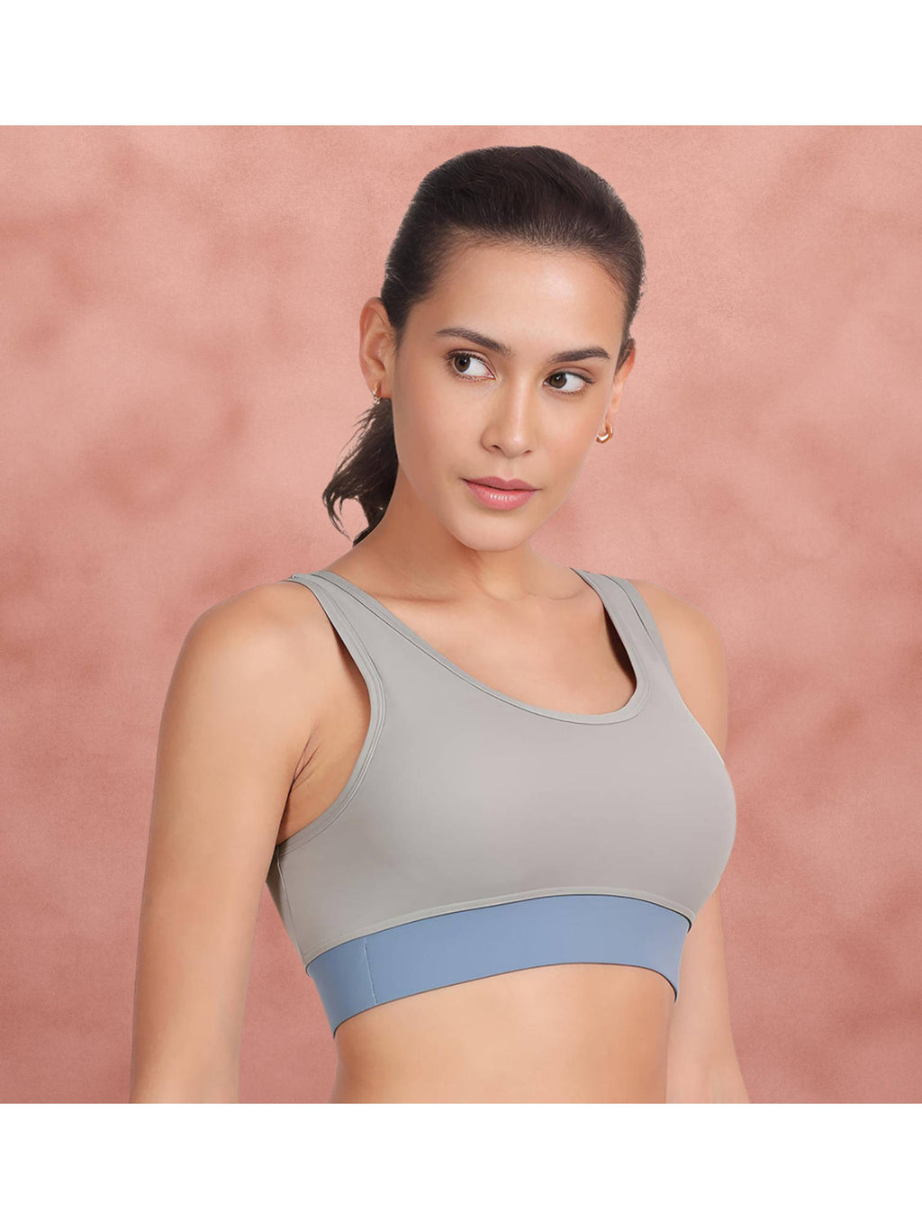 Grey And Blue Low Impact Removable Padding Sports Bra | sb09 - view 3