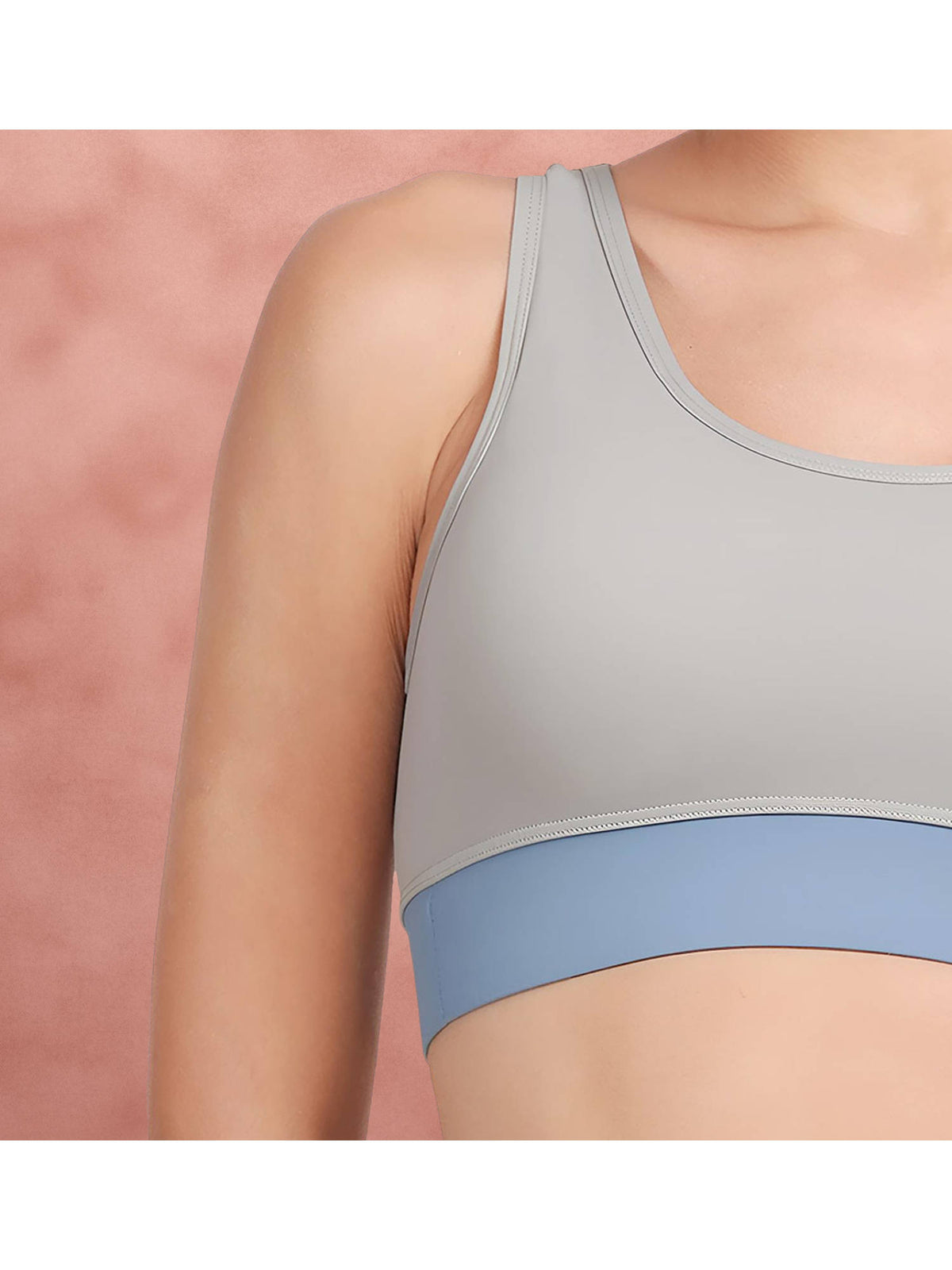 Grey And Blue Low Impact Removable Padding Sports Bra | sb09 - view 4