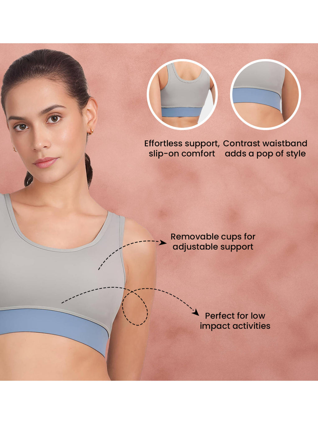 Grey And Blue Low Impact Removable Padding Sports Bra | sb09 - view 5