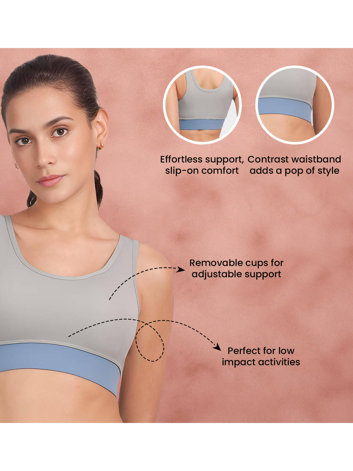 Grey And Blue Low Impact Removable Padding Sports Bra | sb09 - view 5
