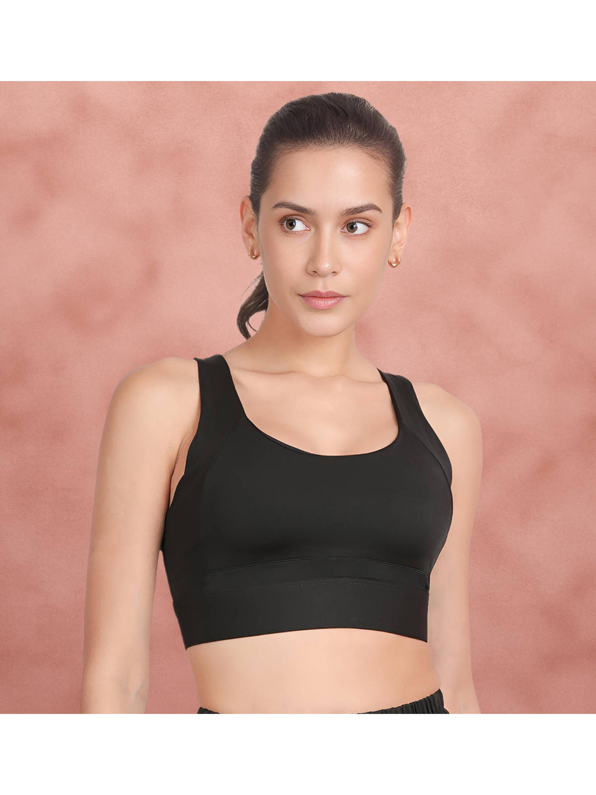 Black Beauty Dual Cross Back Medium Impact Sports Bra | sb09 - view 1