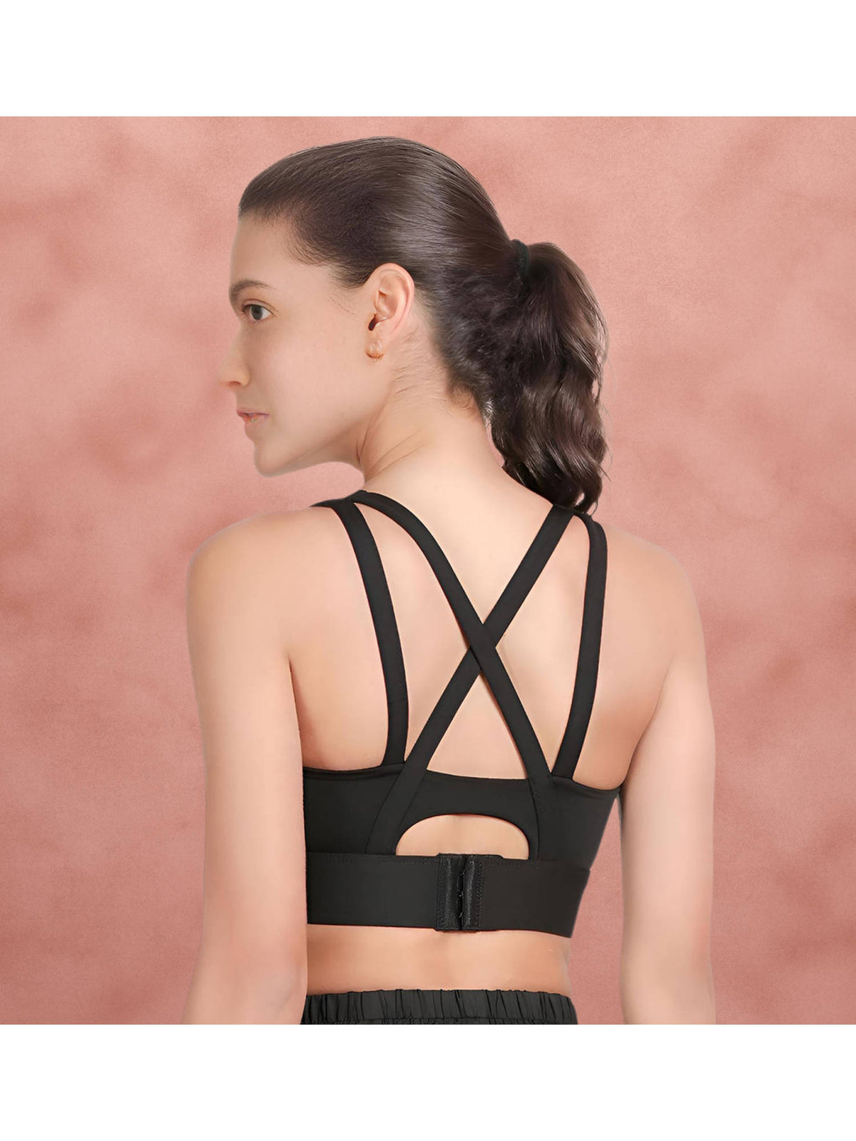 Black Beauty Dual Cross Back Medium Impact Sports Bra | sb09 - view 2