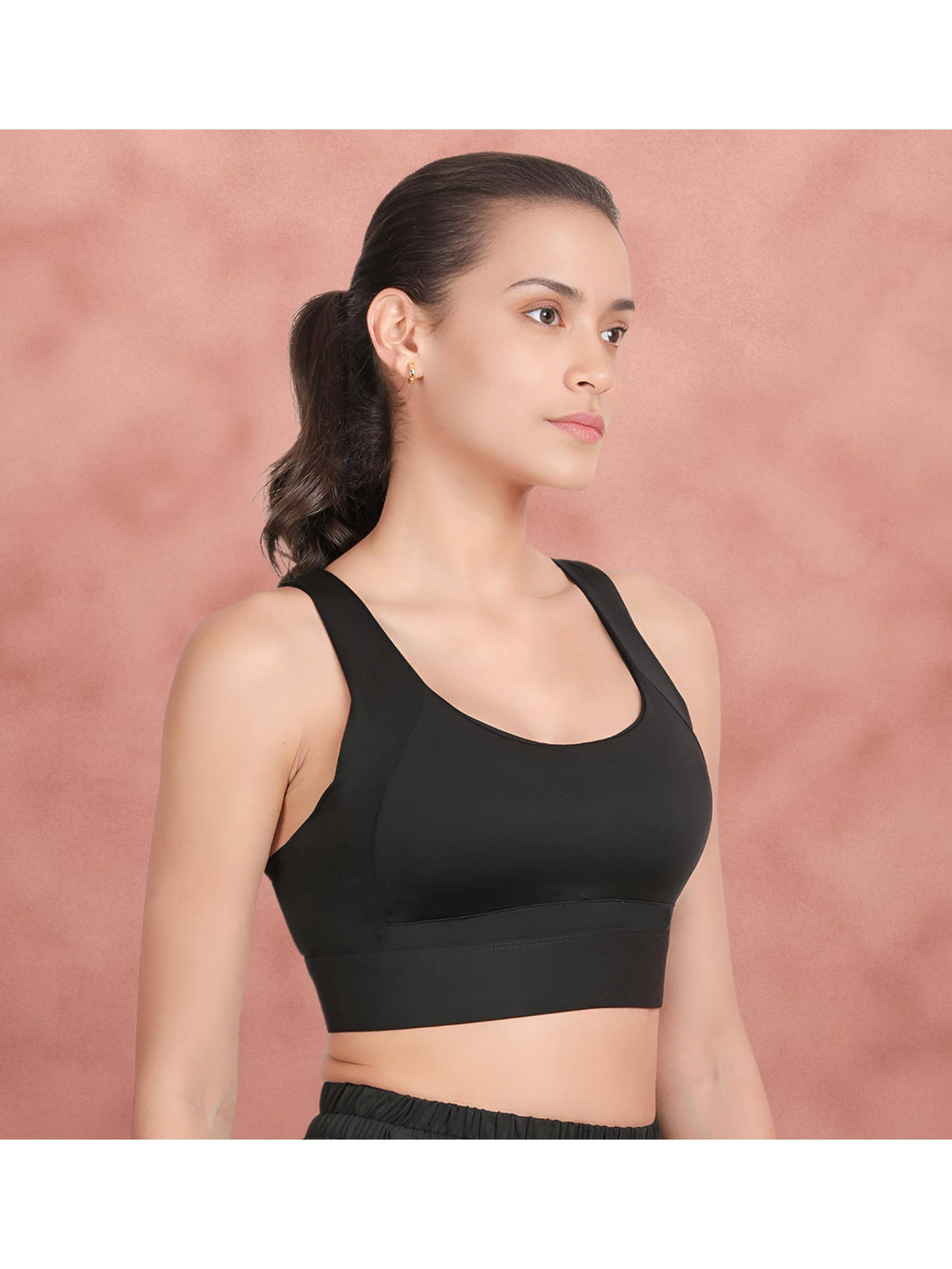 Black Beauty Dual Cross Back Medium Impact Sports Bra | sb09 - view 3