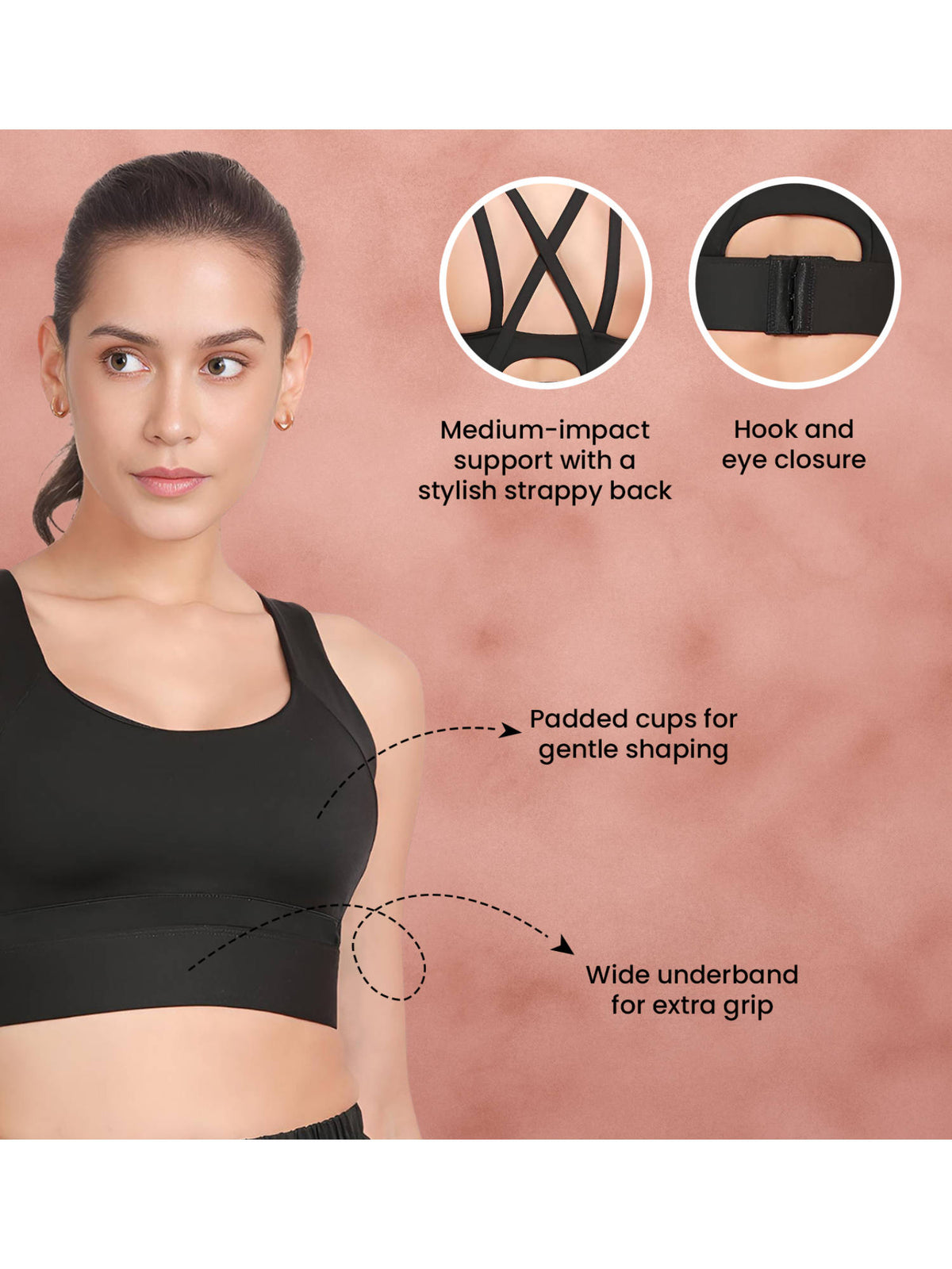 Black Beauty Dual Cross Back Medium Impact Sports Bra | sb09 - view 5