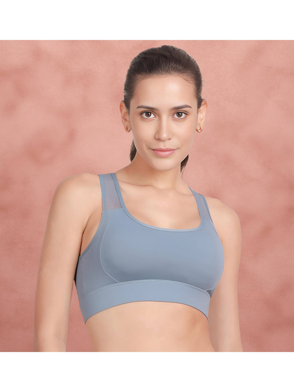 Azurine Blue Medium Impact Recerback Keyhole Sports Bra | sb09 - view 1