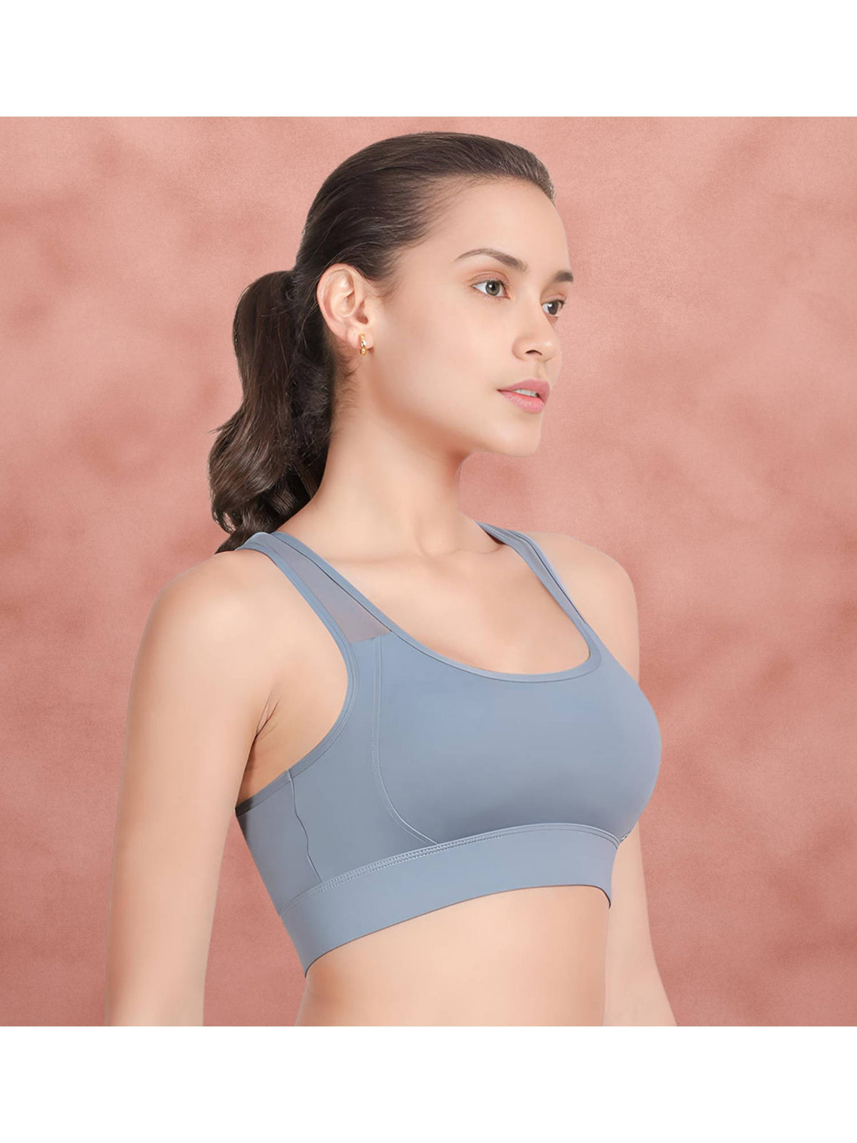 Azurine Blue Medium Impact Recerback Keyhole Sports Bra | sb09 - view 3
