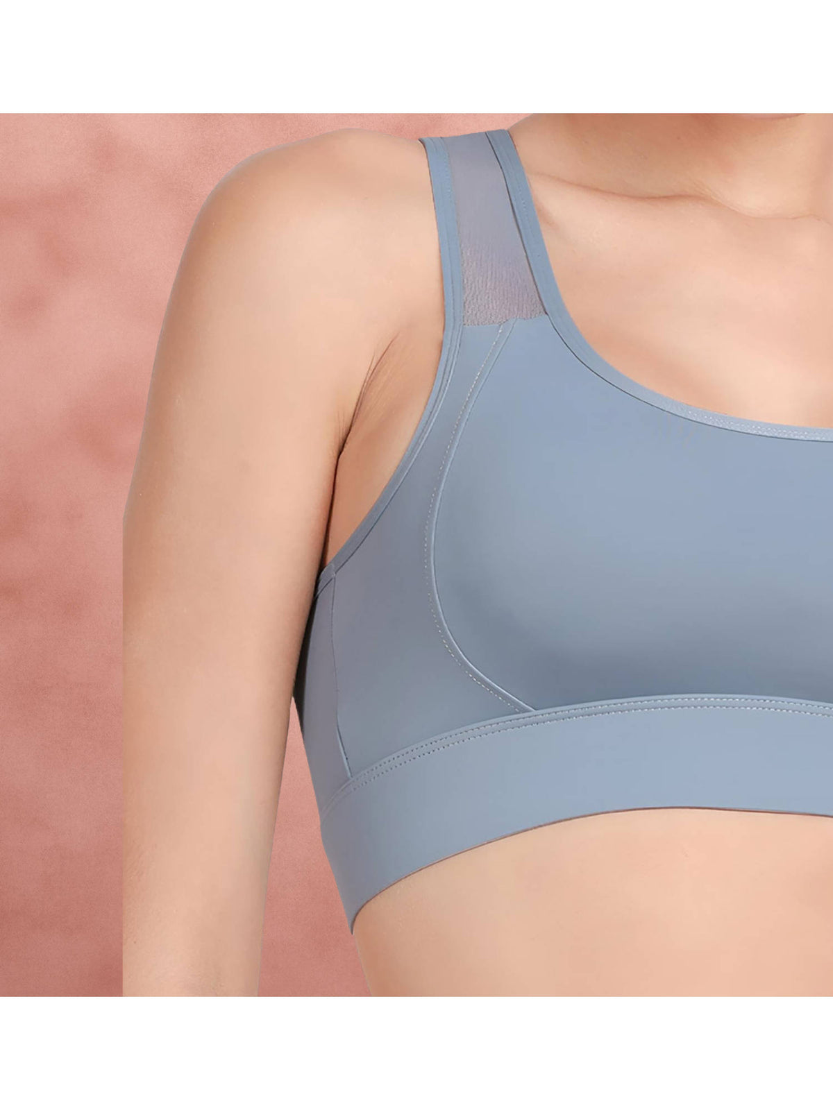 Azurine Blue Medium Impact Recerback Keyhole Sports Bra | sb09 - view 4