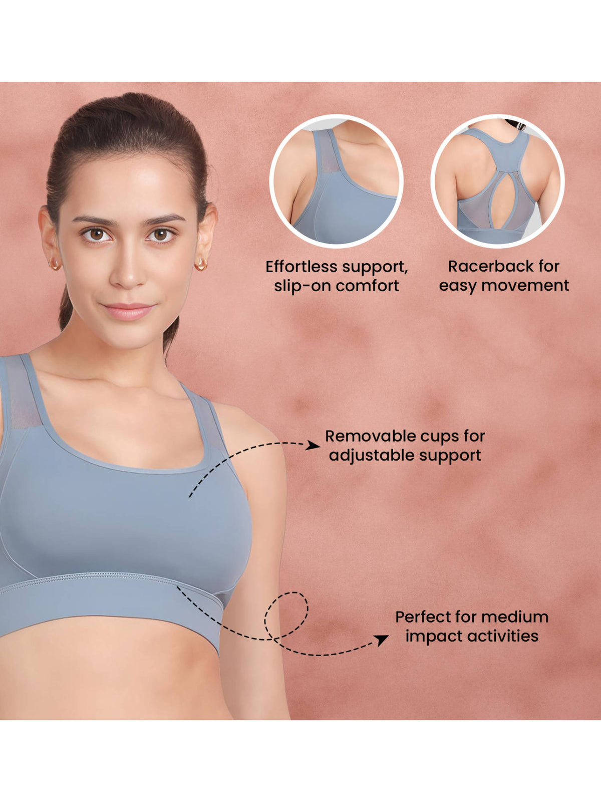 Azurine Blue Medium Impact Recerback Keyhole Sports Bra | sb09 - view 5