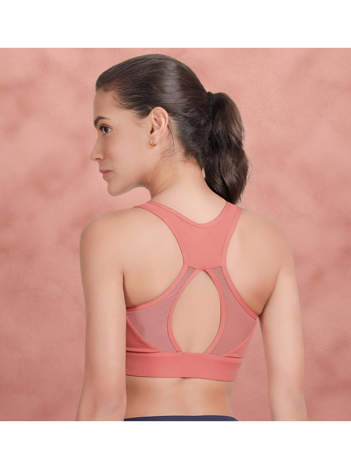 Sugar Coral Pink Medium Impact Recerback Keyhole Sports Bra | sb09 - view 2