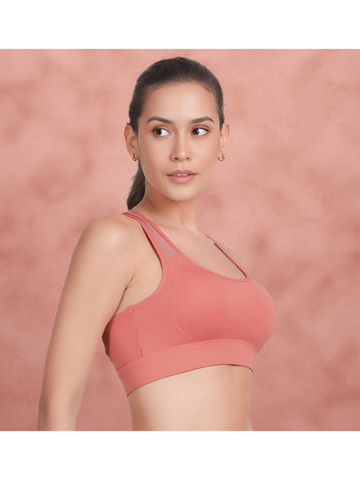 Sugar Coral Pink Medium Impact Recerback Keyhole Sports Bra | sb09 - view 3