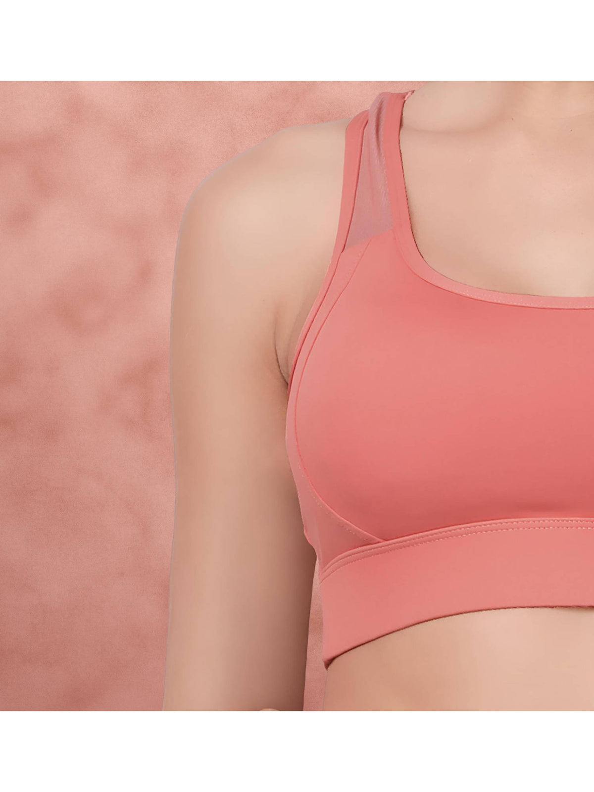Sugar Coral Pink Medium Impact Recerback Keyhole Sports Bra | sb09 - view 4