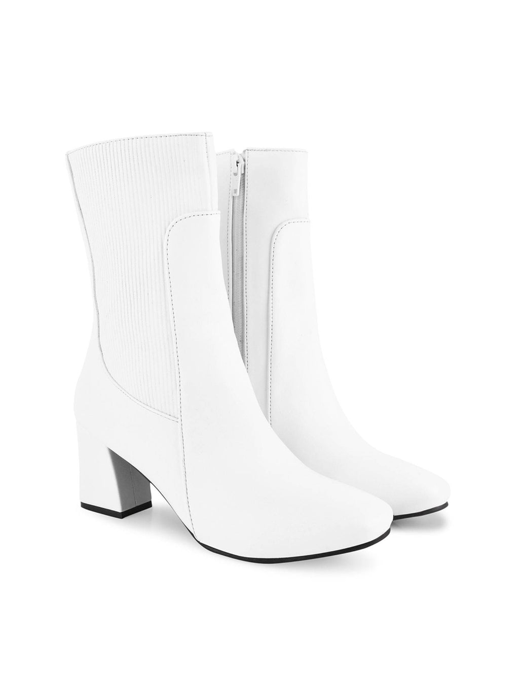 Ankle Length White Block Heel Boots | BT61 - view 7