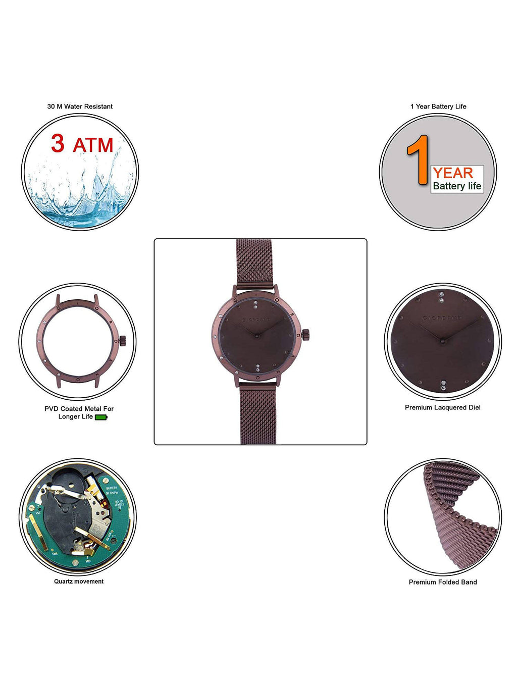 Women's Brown Round Analog Watch | W92 - view 6
