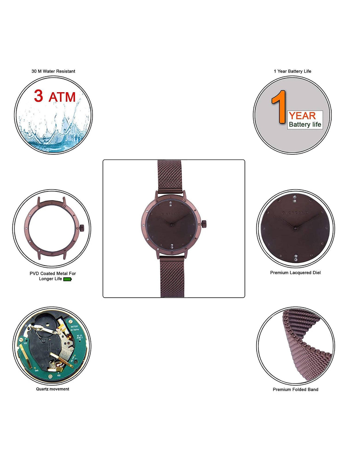 Women's Brown Round Analog Watch | W92 - view 6