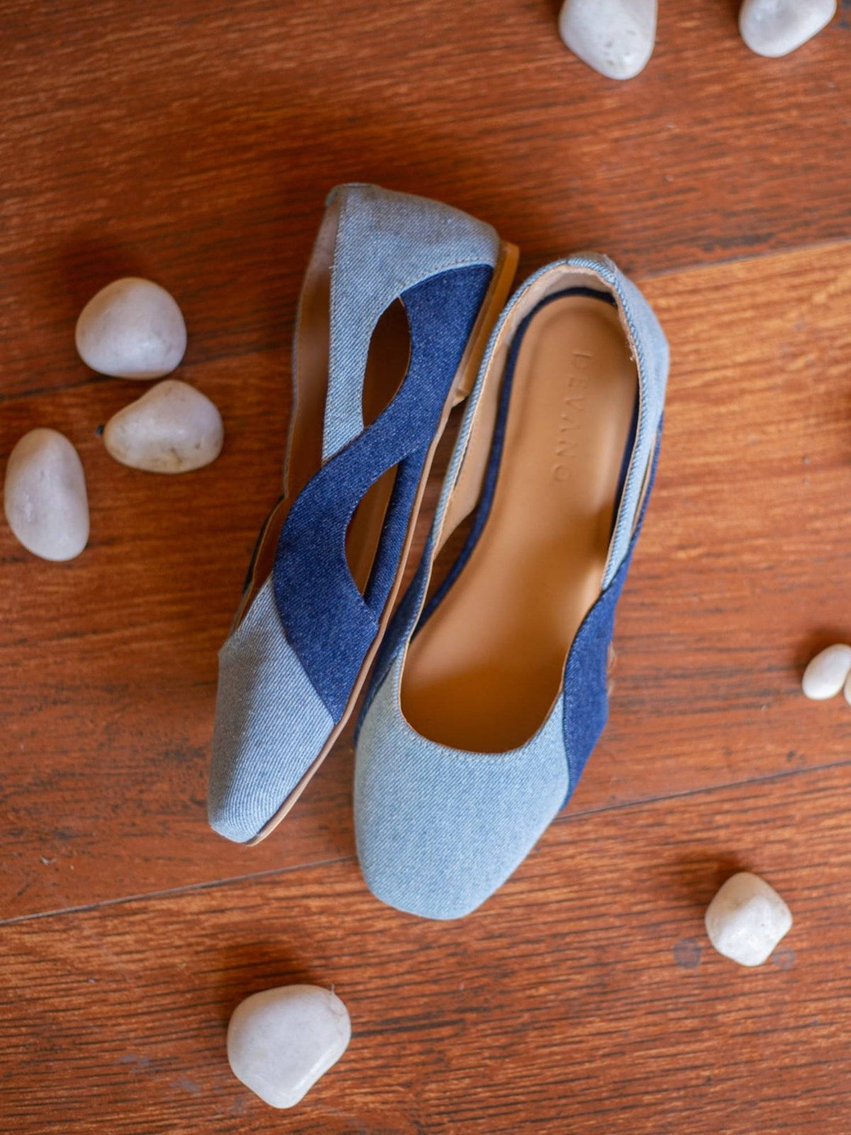 Wave Cut Out Blue Denim Ballerinas | F61 - view 1